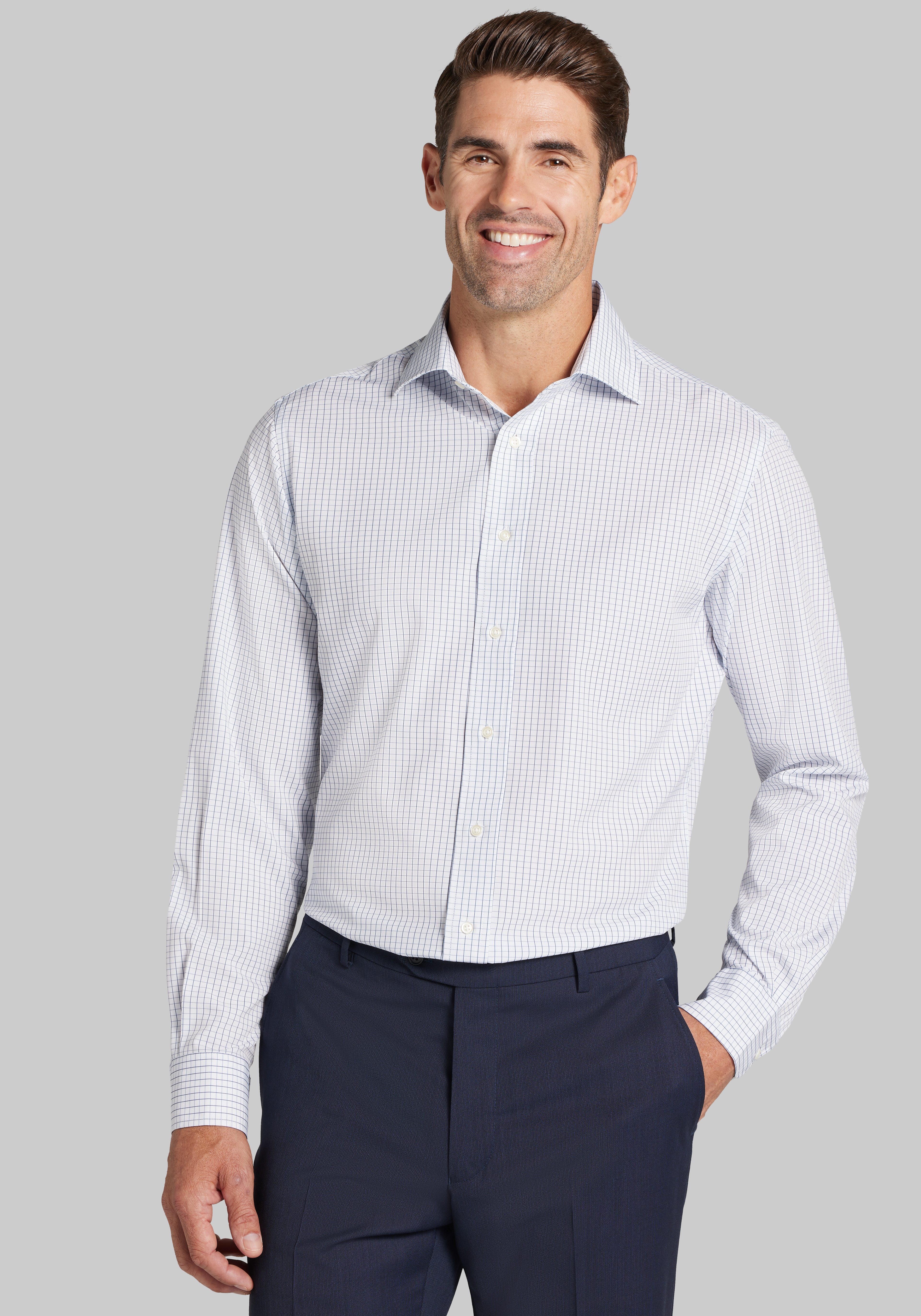 1905 Collection Tailored Fit Grid Dress Shirt