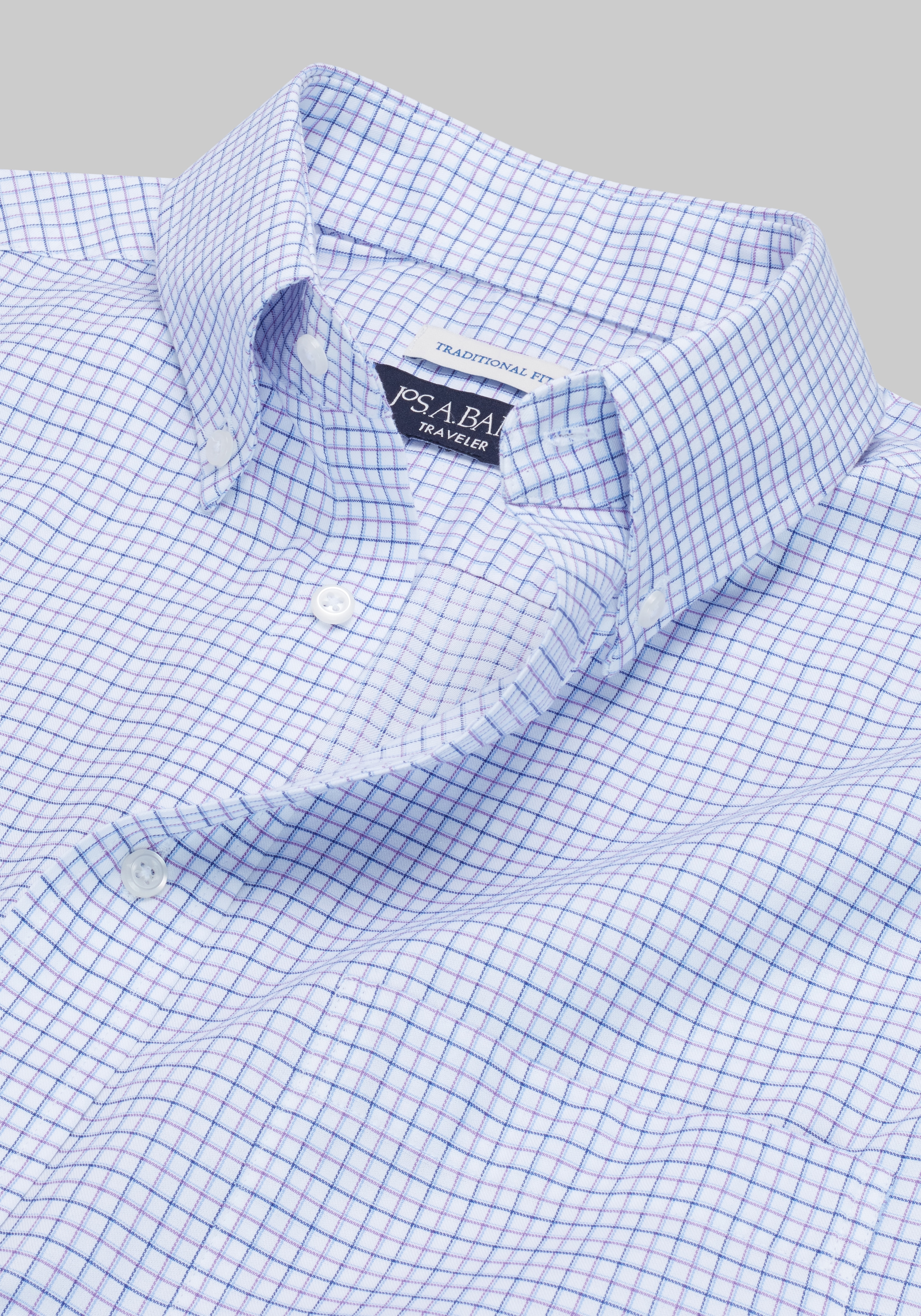 Men's Dress Shirts, Traveler® Collection Traditional Fit Grid Dress Shirt - Jos A Bank