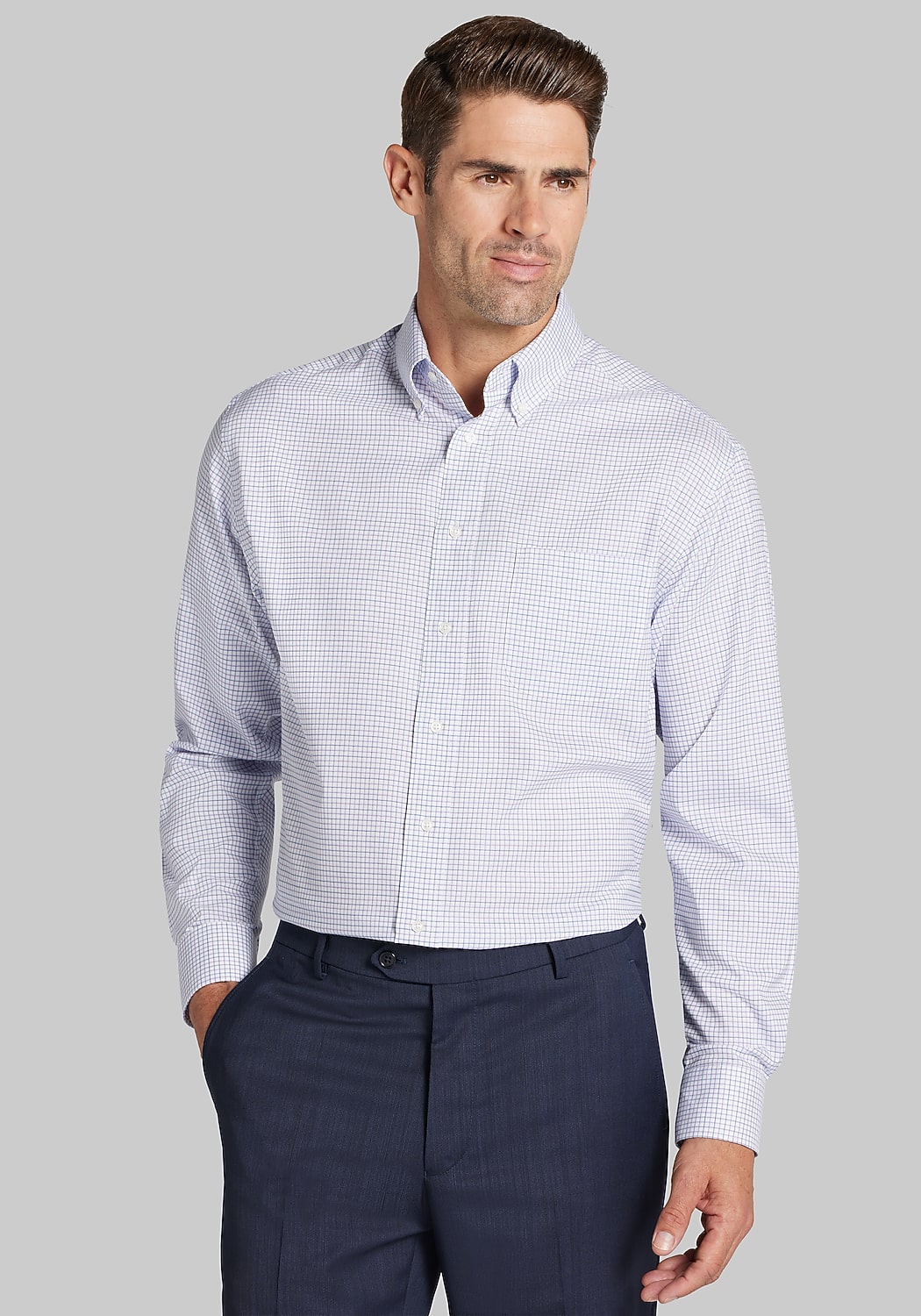Traveler® Collection Traditional Fit Grid Dress Shirt