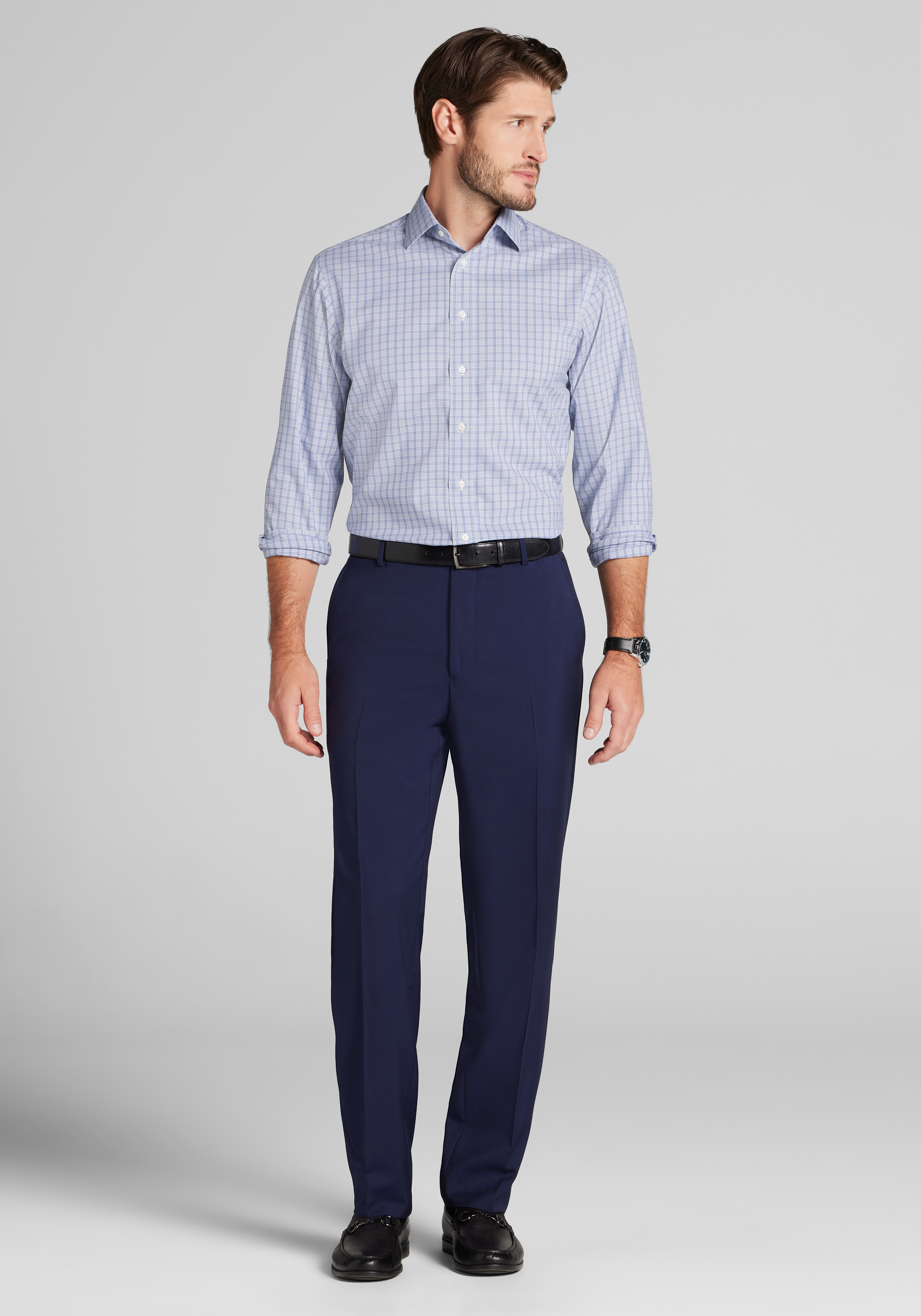 Traveler® Collection Tailored Fit Plaid Dress Shirt