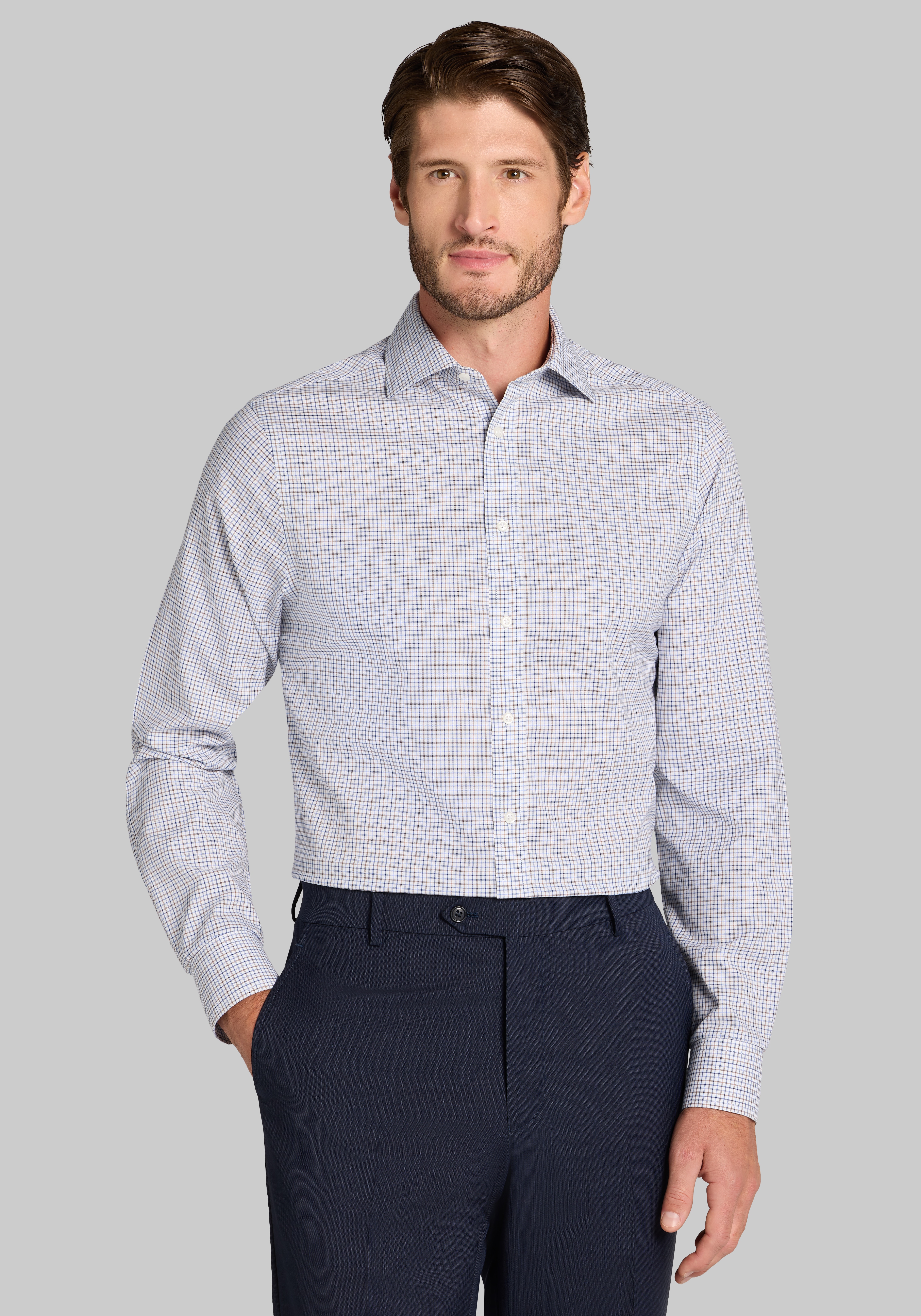 Men's New!, Traveler® Collection Slim Fit Mini Grid Dress Shirt - Jos A Bank