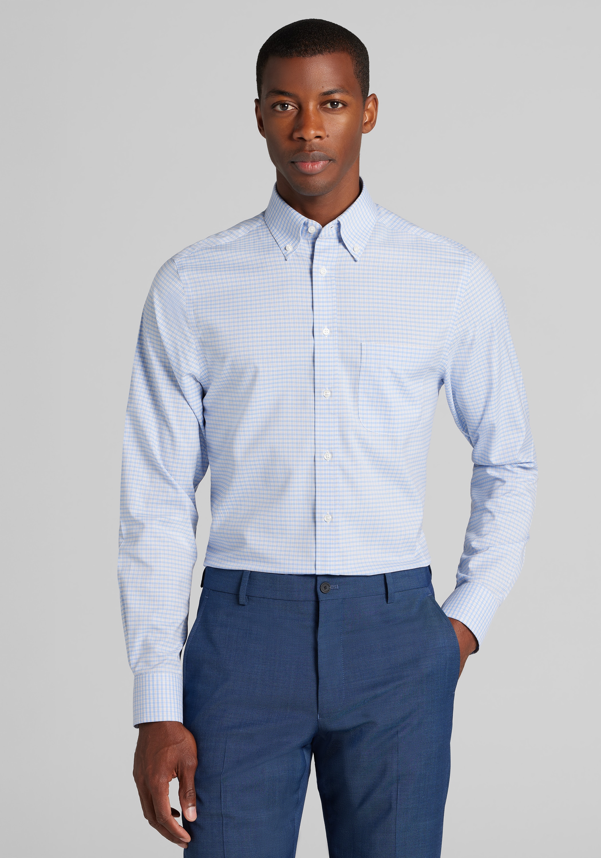Men's Dress Shirts, Traveler® Collection Slim Fit Button-Down Collar Plaid Dress Shirt - Jos A Bank