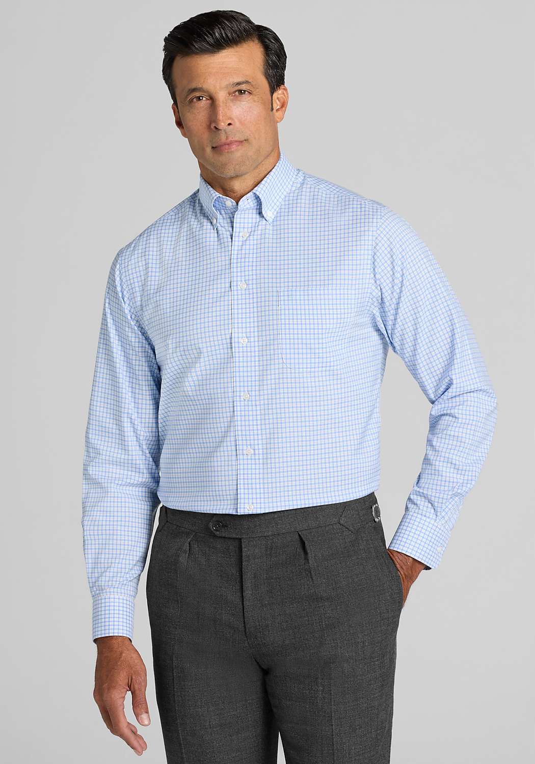 Traveler® Collection Tailored Fit Plaid Dress Shirt