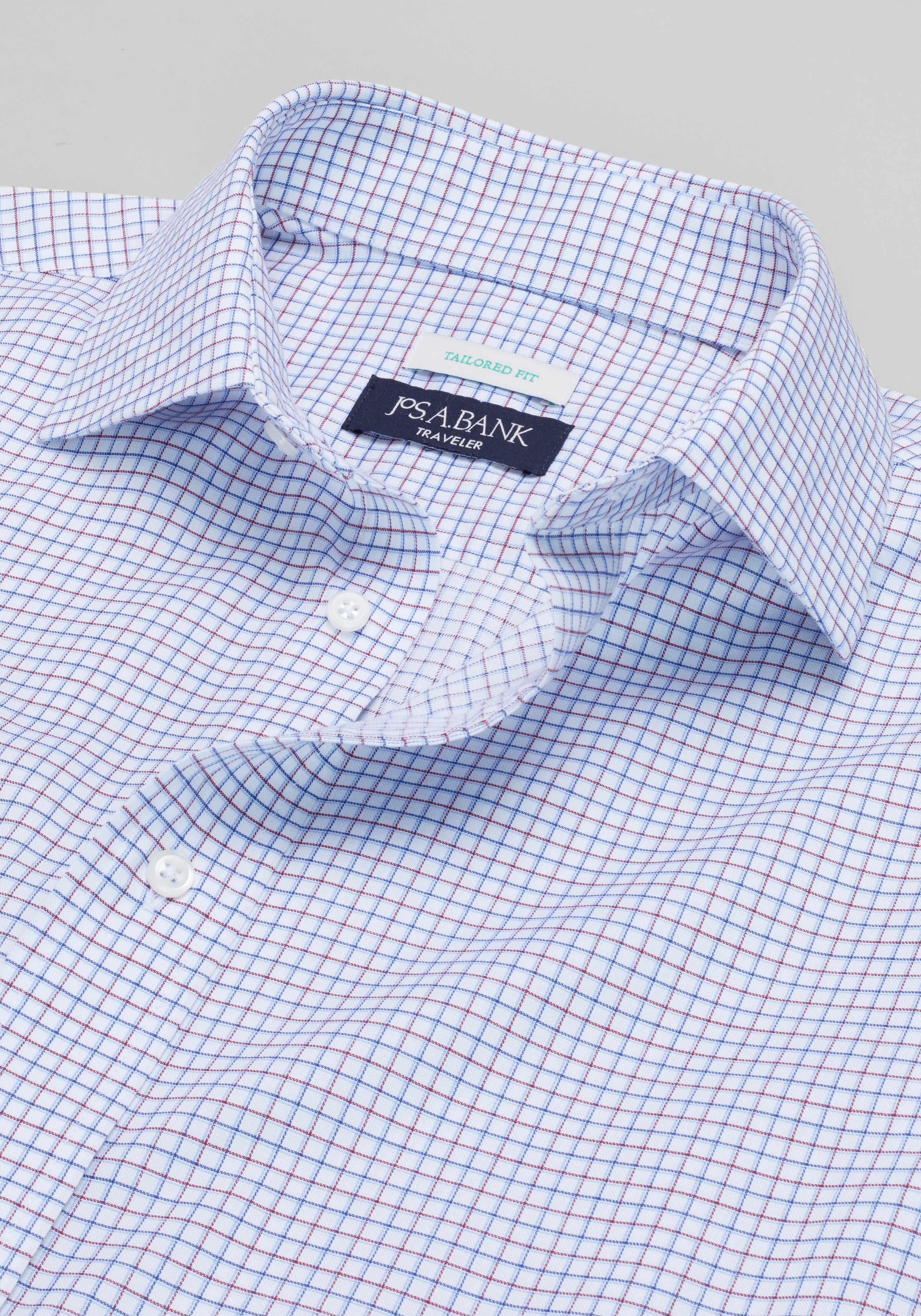 Traveler® Collection Tailored Fit Spread Collar Grid Dress Shirt