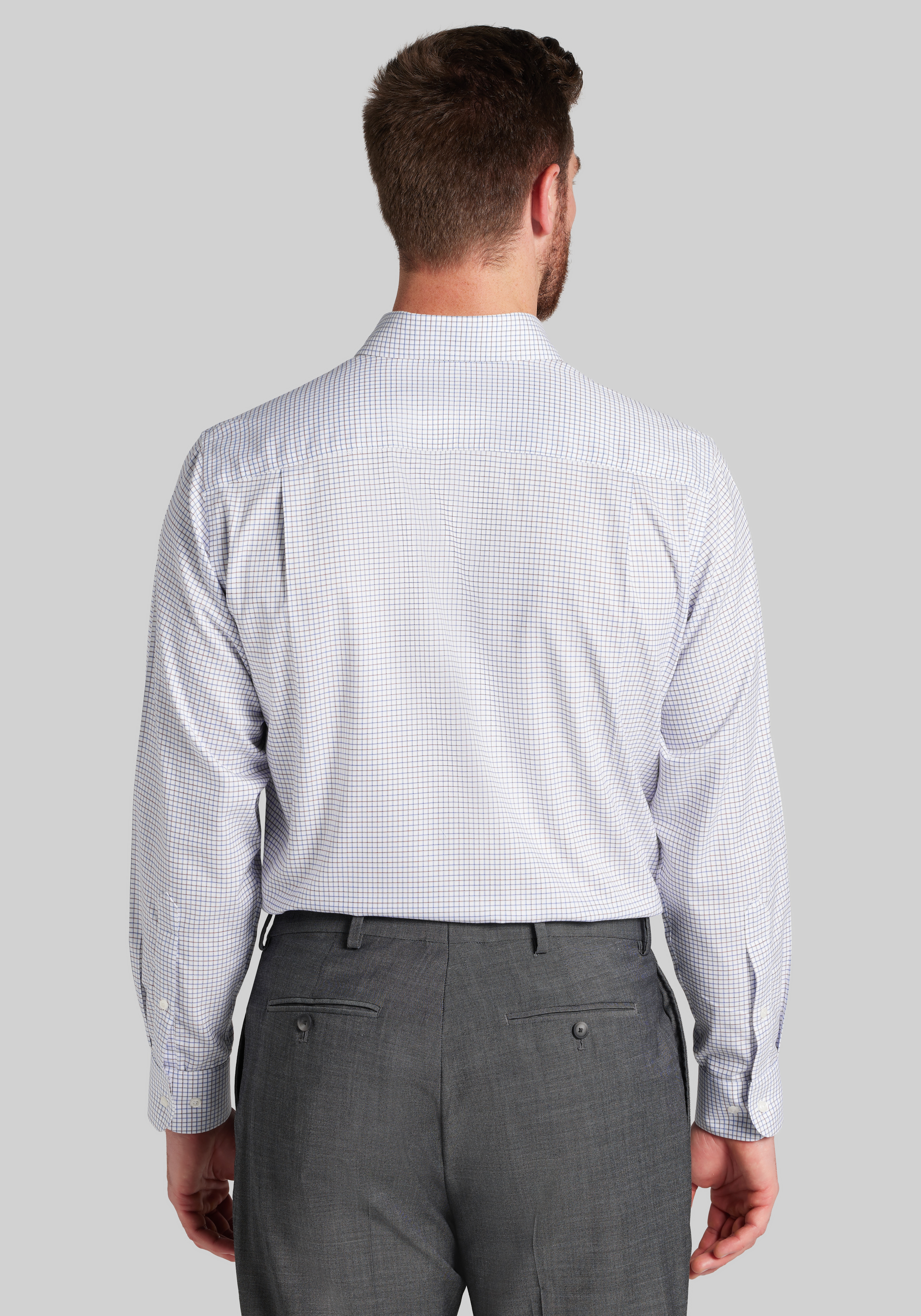Traveler® Collection Tailored Fit Spread Collar Grid Dress Shirt