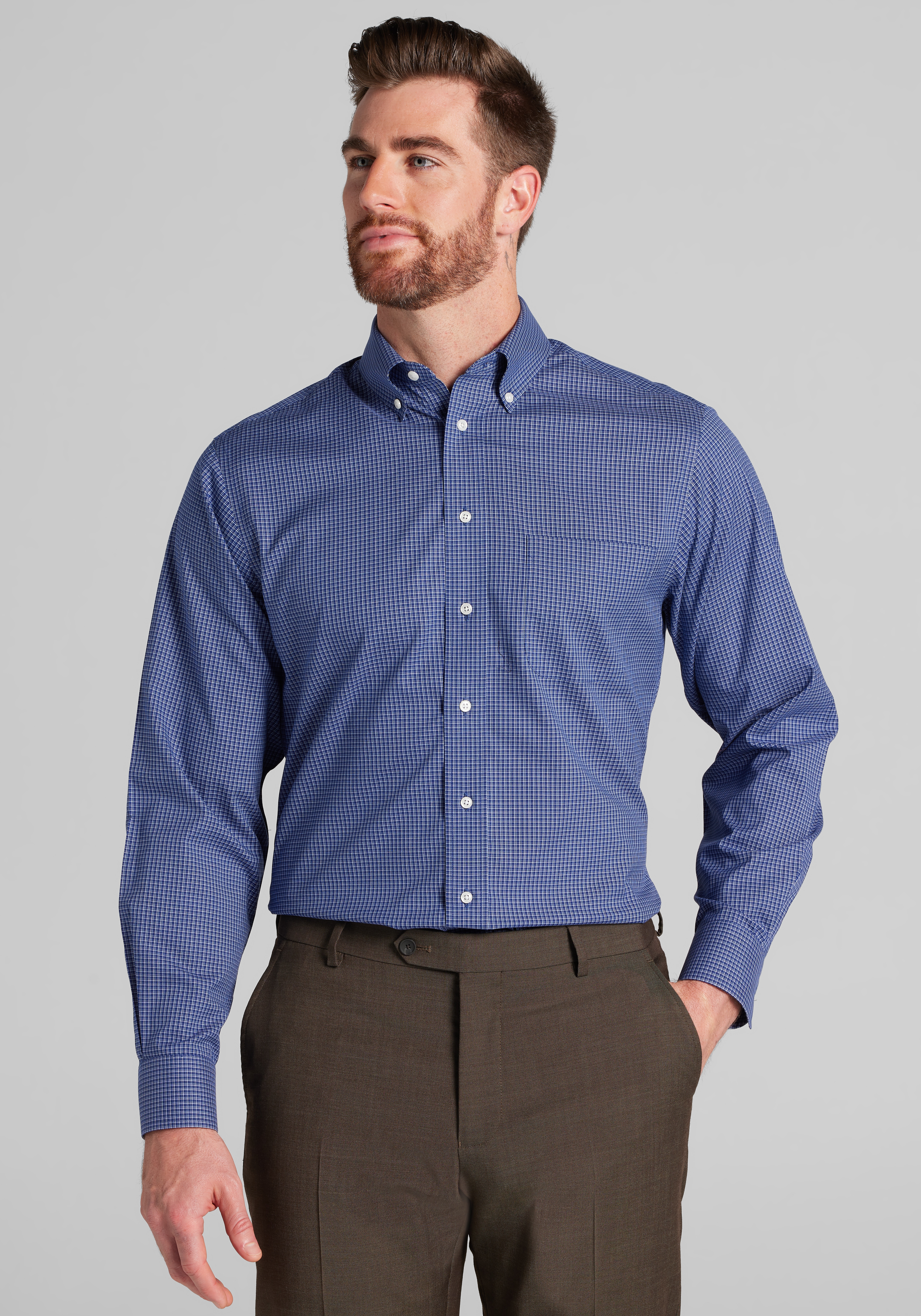 Men's FLYOUT_CATEGORY, Traveler® Collection Tailored Fit Plaid Dress Shirt - Big & Tall - Jos A Bank