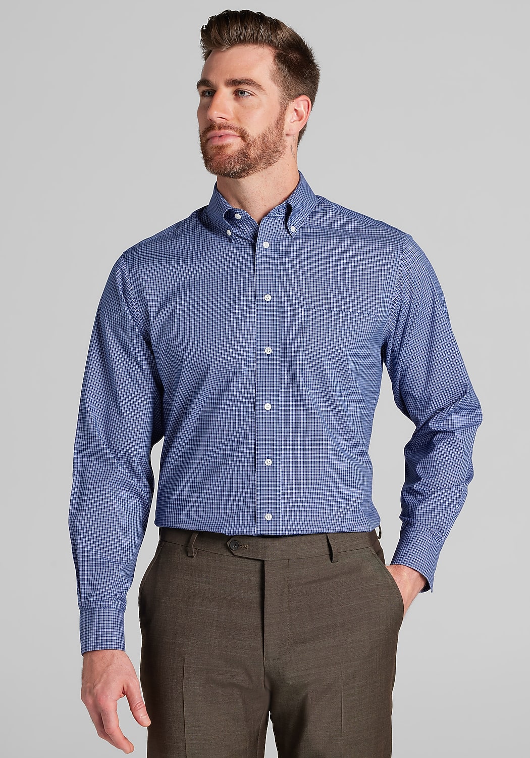 Traveler® Collection Tailored Fit Plaid Dress Shirt - Big & Tall
