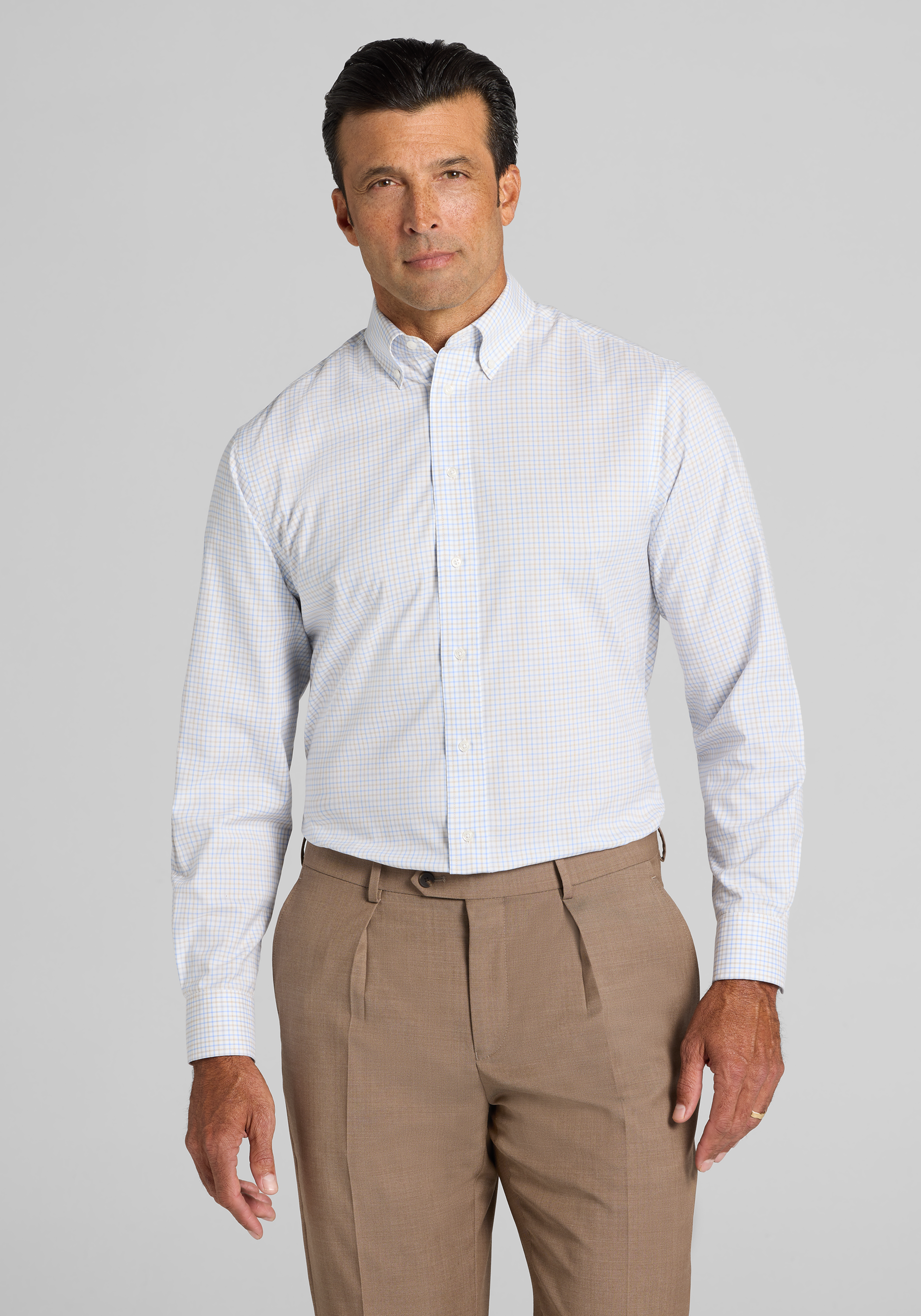 Traveler® Collection Tailored Fit Mini Grid Dress Shirt