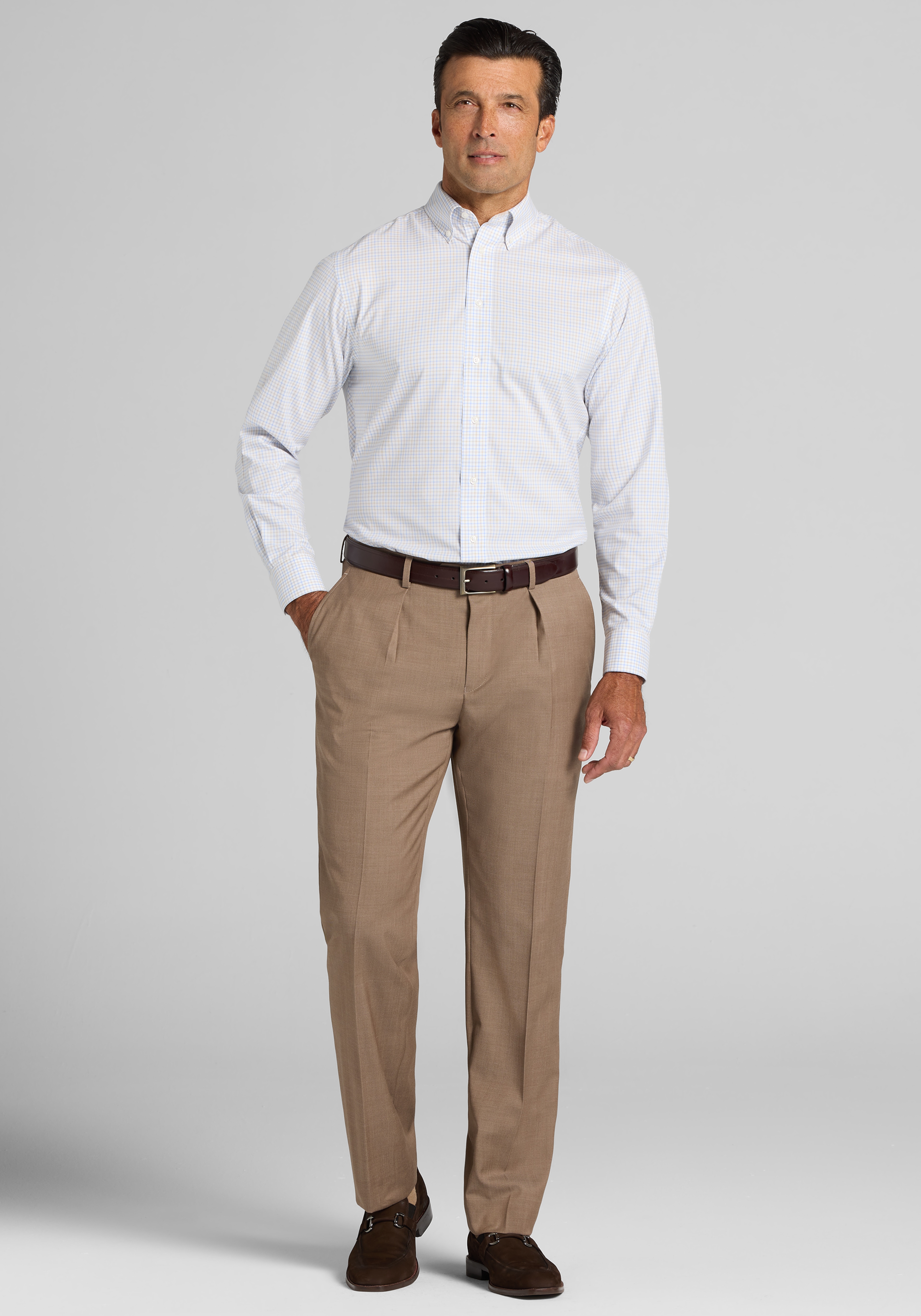 Traveler® Collection Tailored Fit Mini Grid Dress Shirt