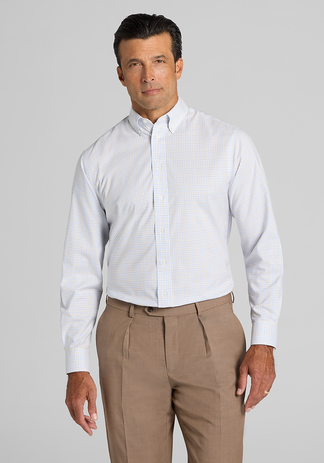 Traveler® Collection Tailored Fit Mini Grid Dress Shirt