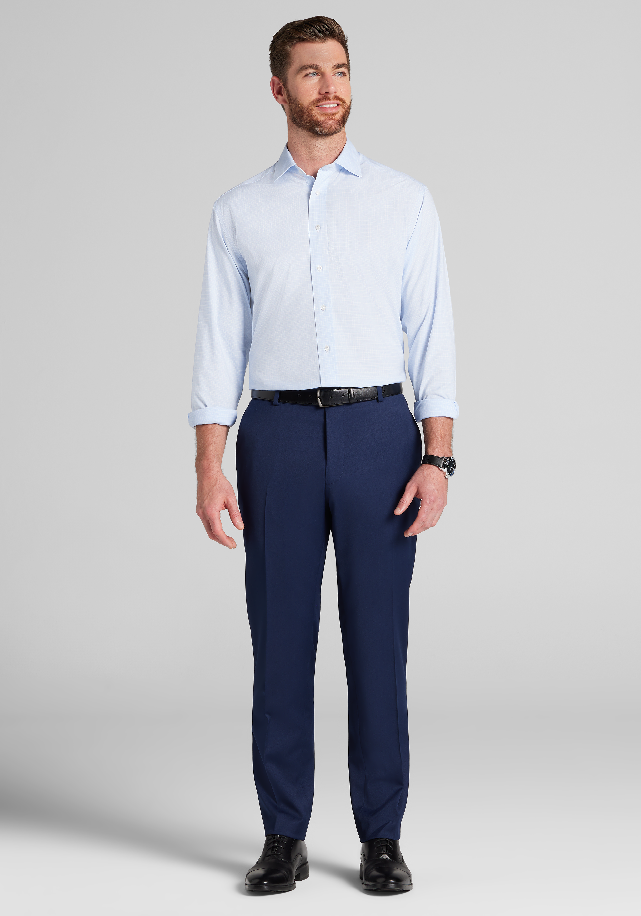Traveler® Collection Tradtional Fit Spread Collar Glen Plaid Dress Shirt
