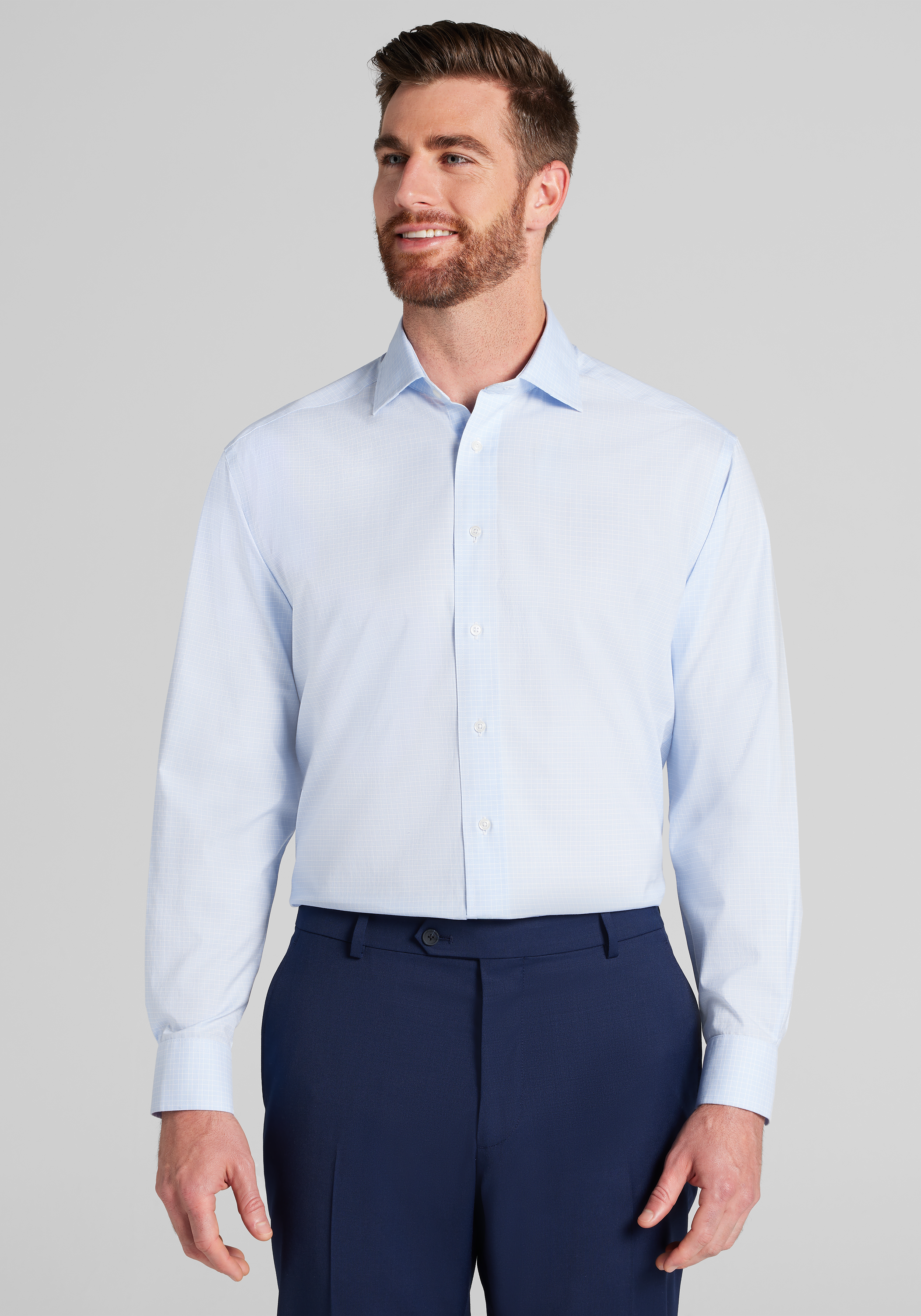 Men's FLYOUT_CATEGORY, Traveler® Collection Tradtional Fit Spread Collar Glen Plaid Dress Shirt - Big & Tall - Jos A Bank