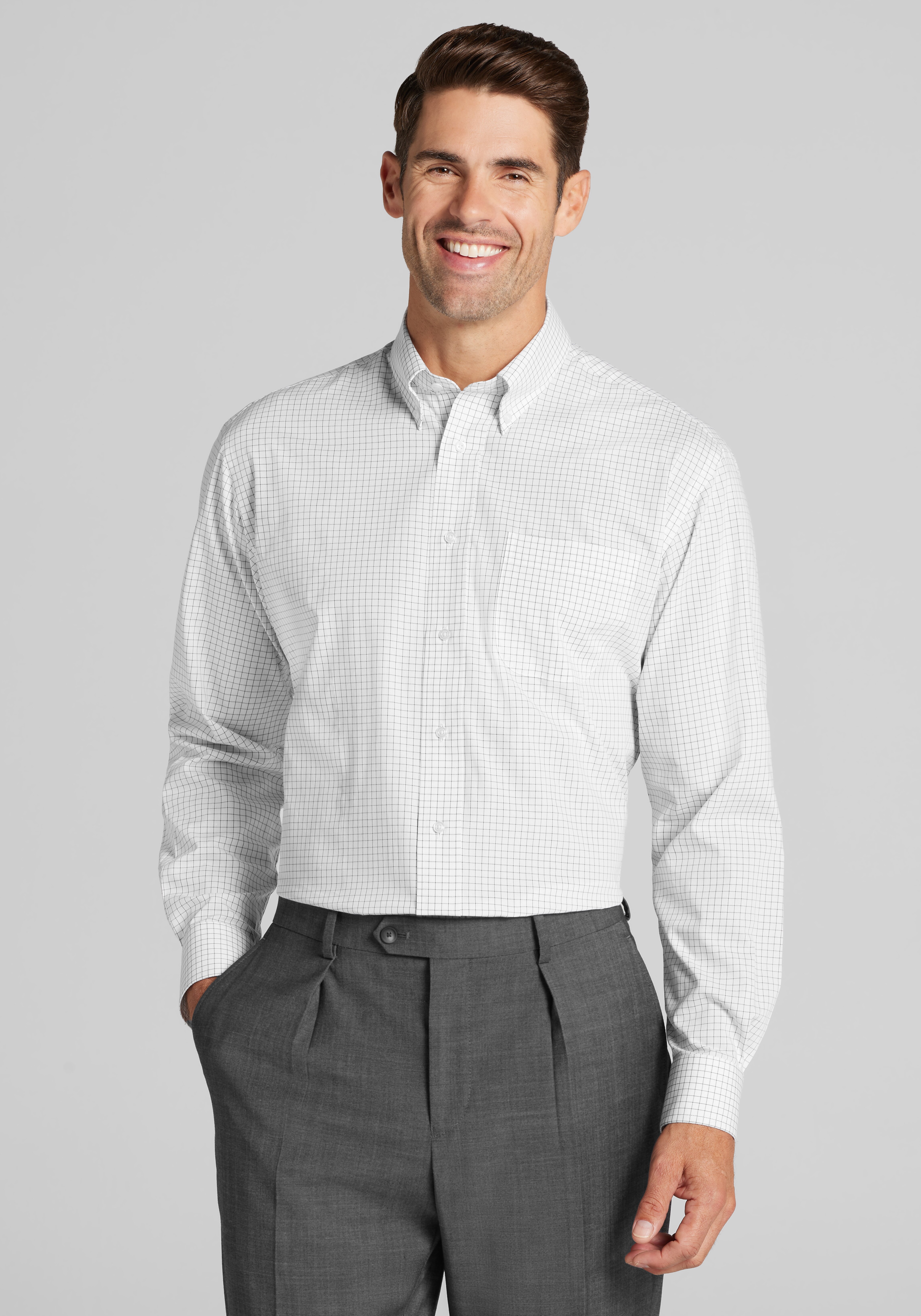 Men's Dress Shirts, 1905 Collection Traditional Fit Grid Dress Shirt - Jos A Bank
