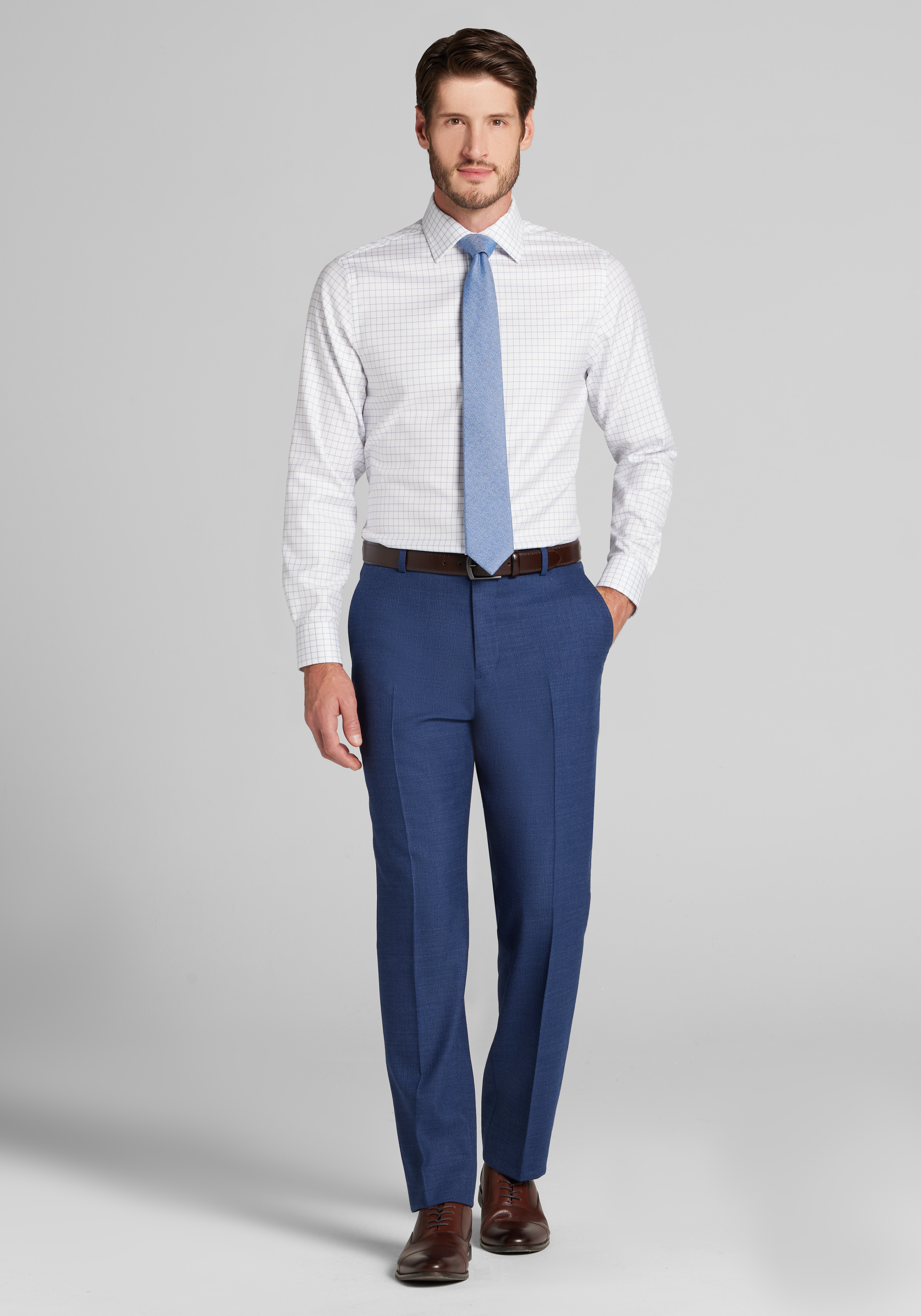Reserve Collection Slim Fit Spread Collar Grid Dress Shirt