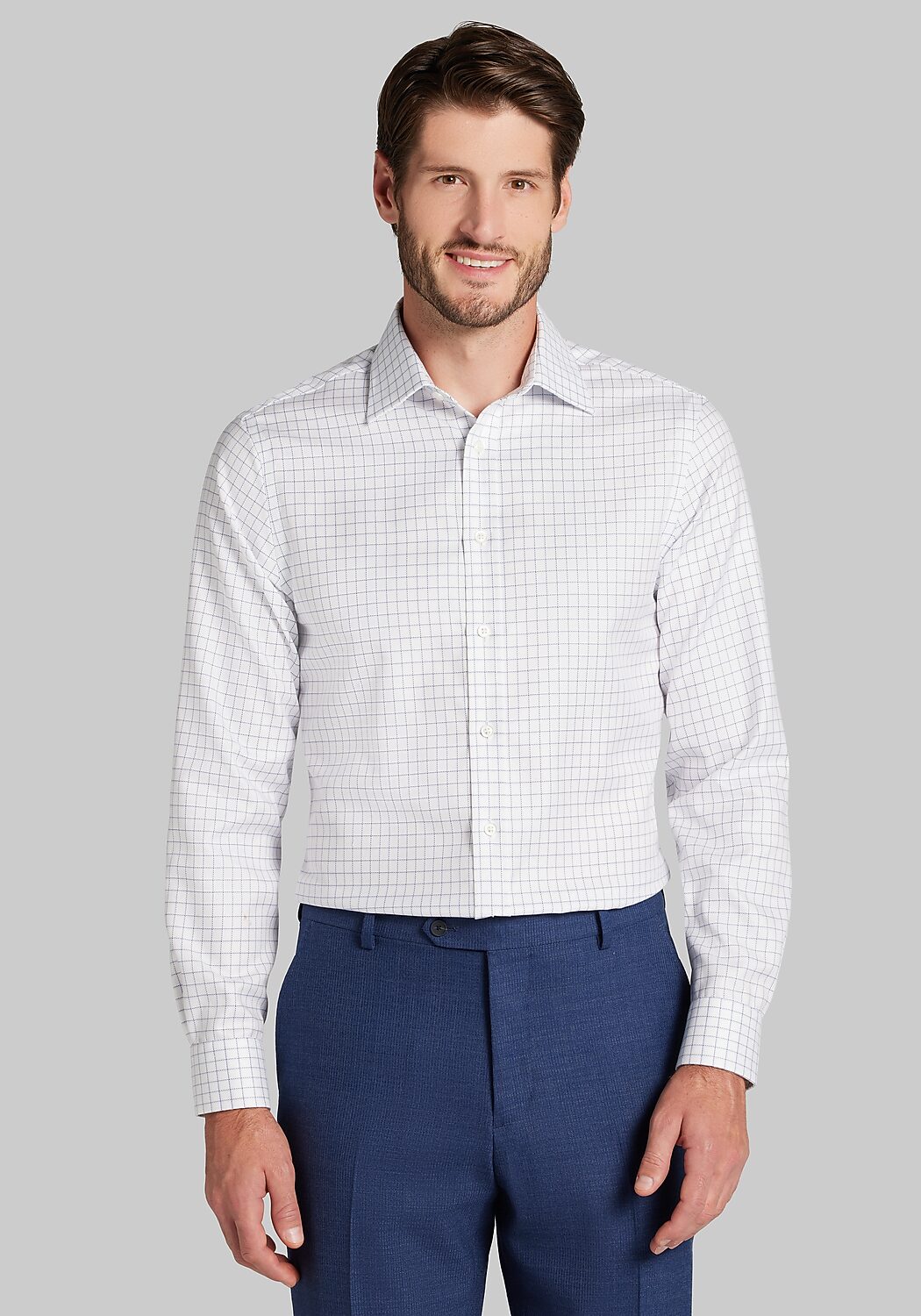 Reserve Collection Slim Fit Spread Collar Grid Dress Shirt