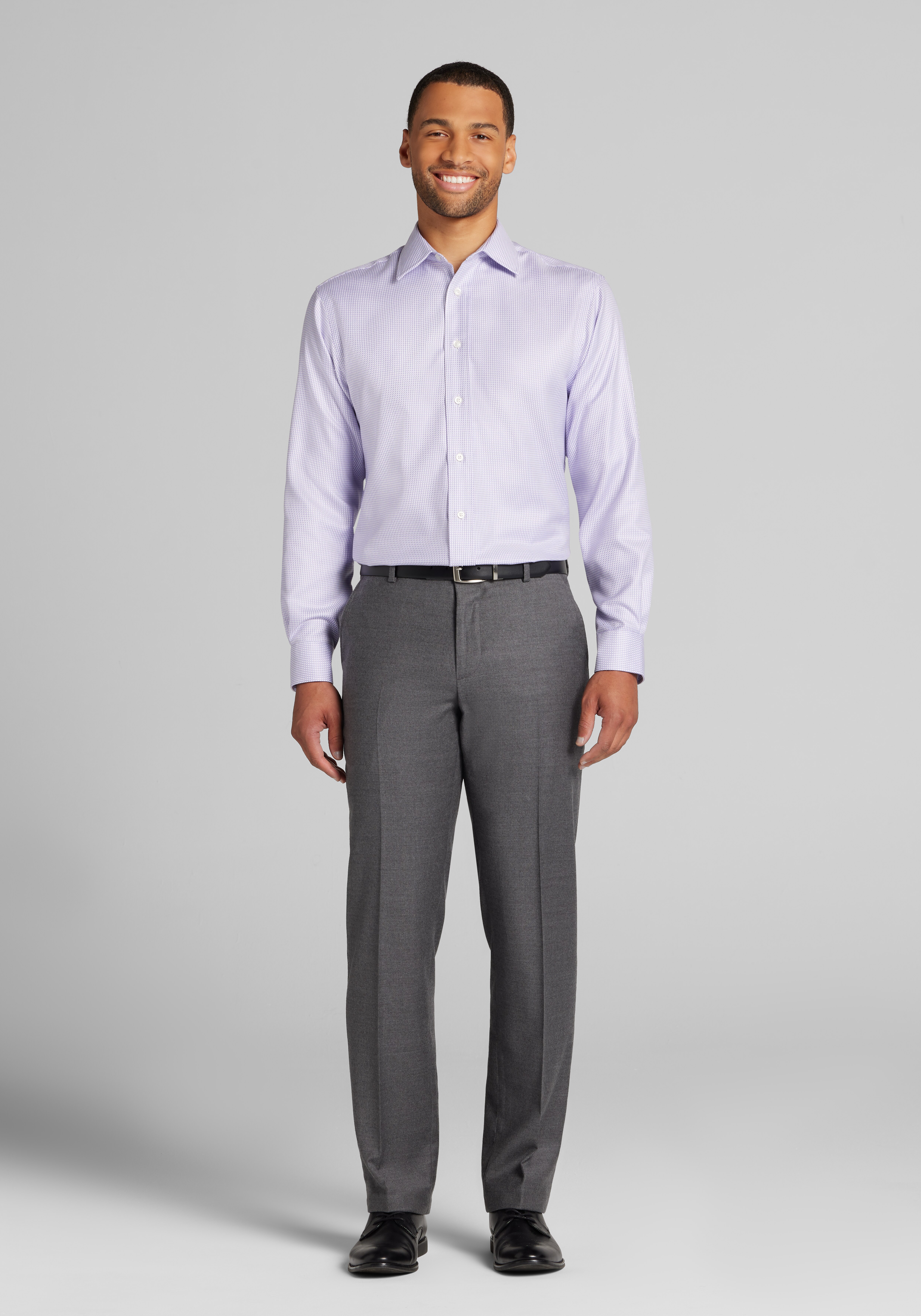 Reserve Collection Tailored Fit Spread Collar Birdseye Dress Shirt
