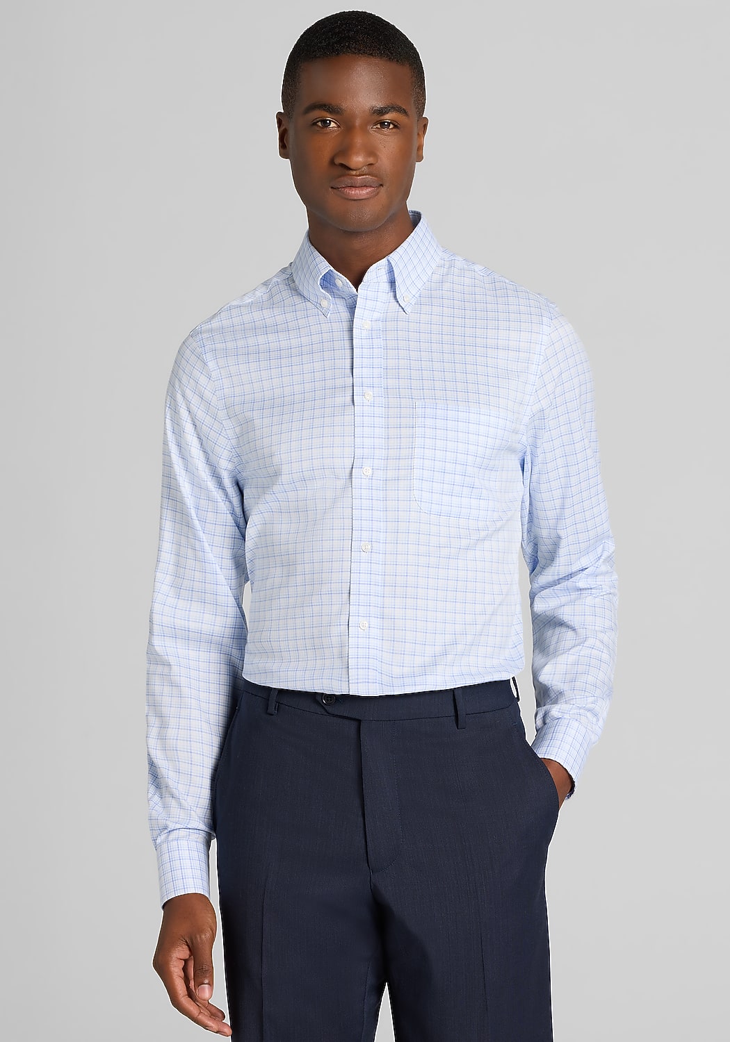 Traveler® Collection Slim Fit Grid Dress Shirt