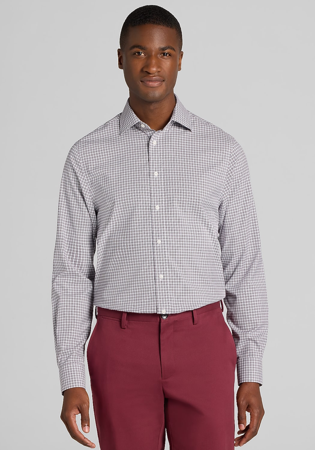 Traveler® Collection Slim Fit Small Plaid Dress Shirt