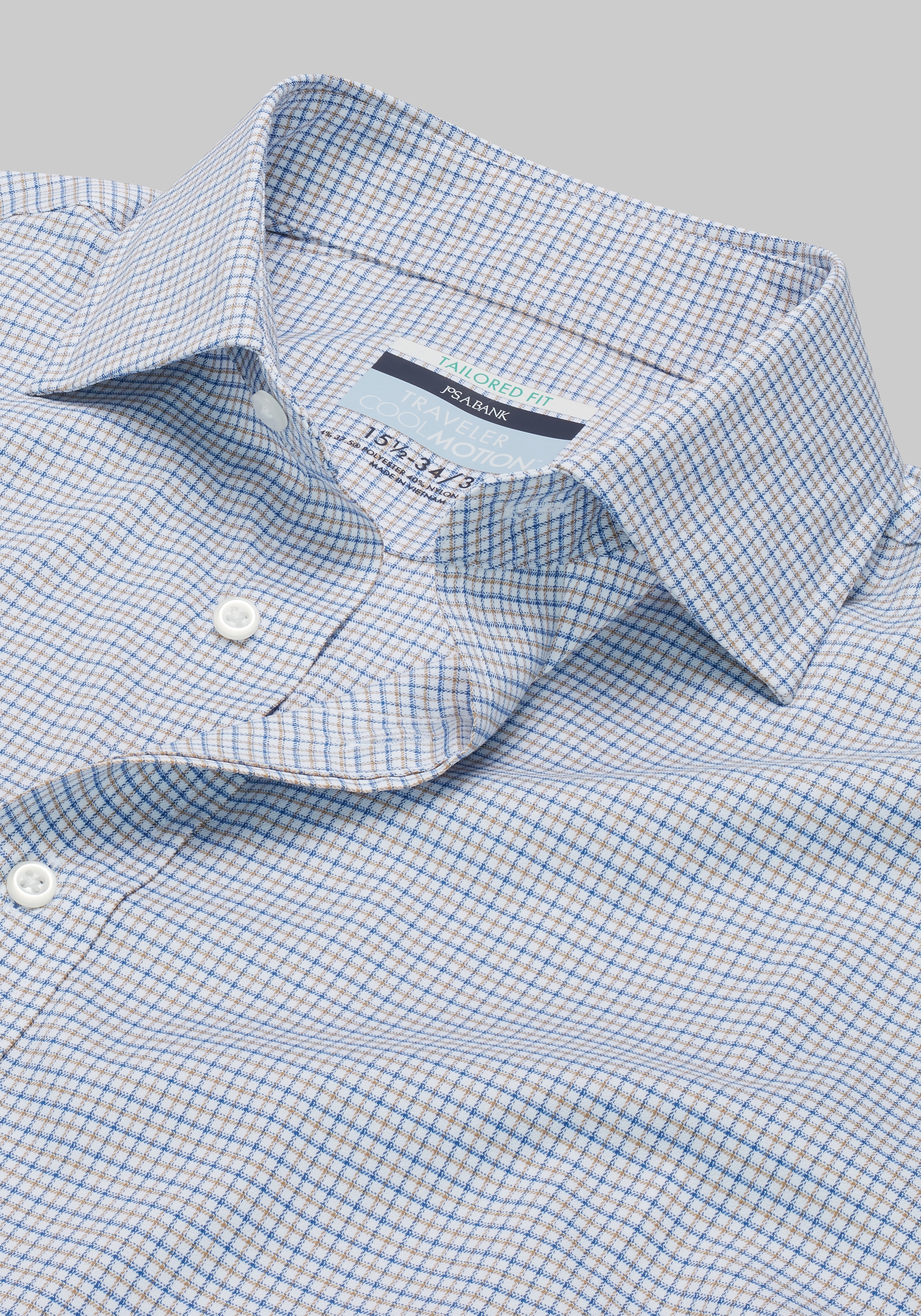 Men's Dress Shirts, Traveler&reg; COOL<i>MOTION</i> Tailored Fit Grid Dress Shirt - Jos A Bank