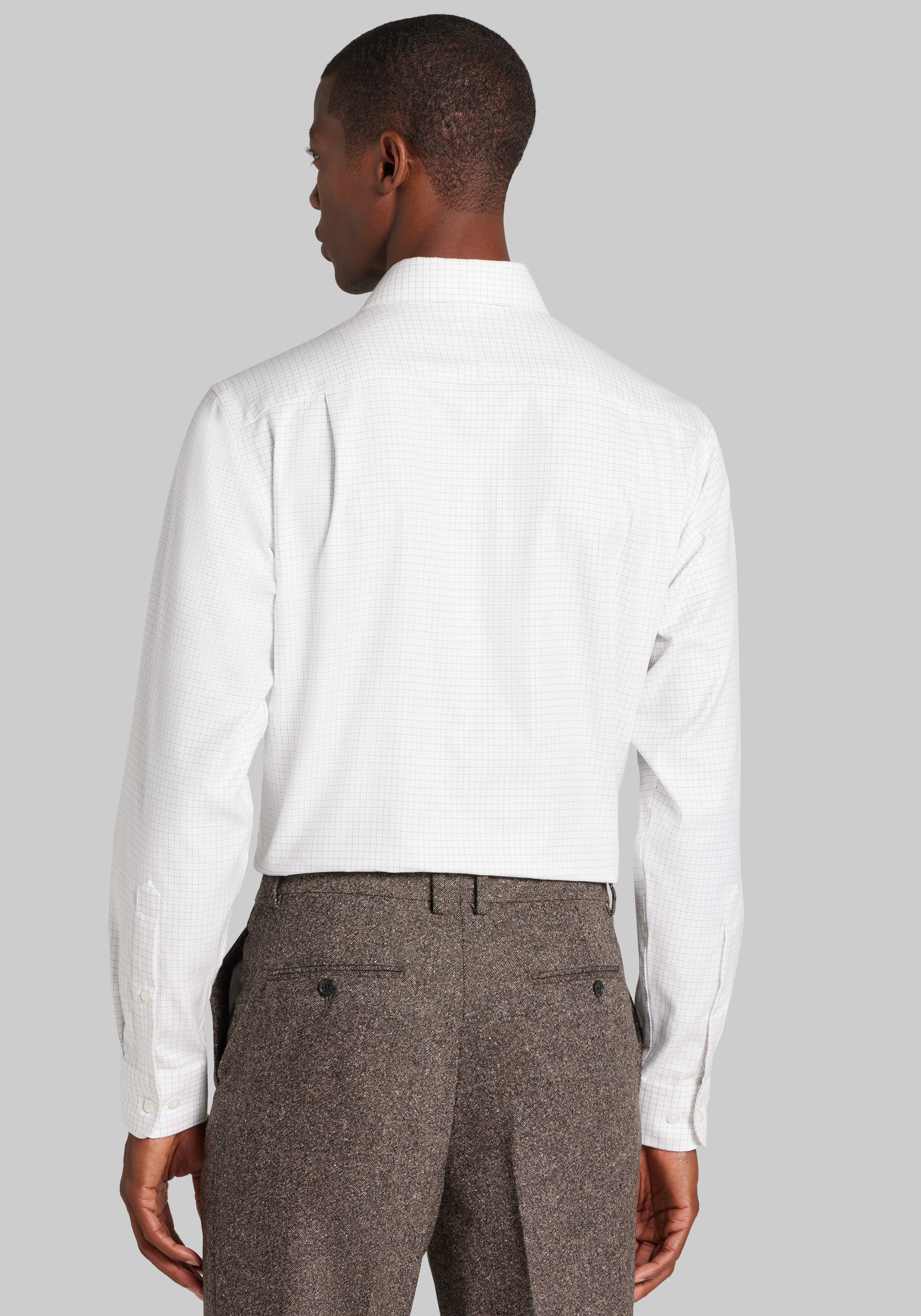 Reserve Collection Tailored Fit Spread Collar Grid Dress Shirt