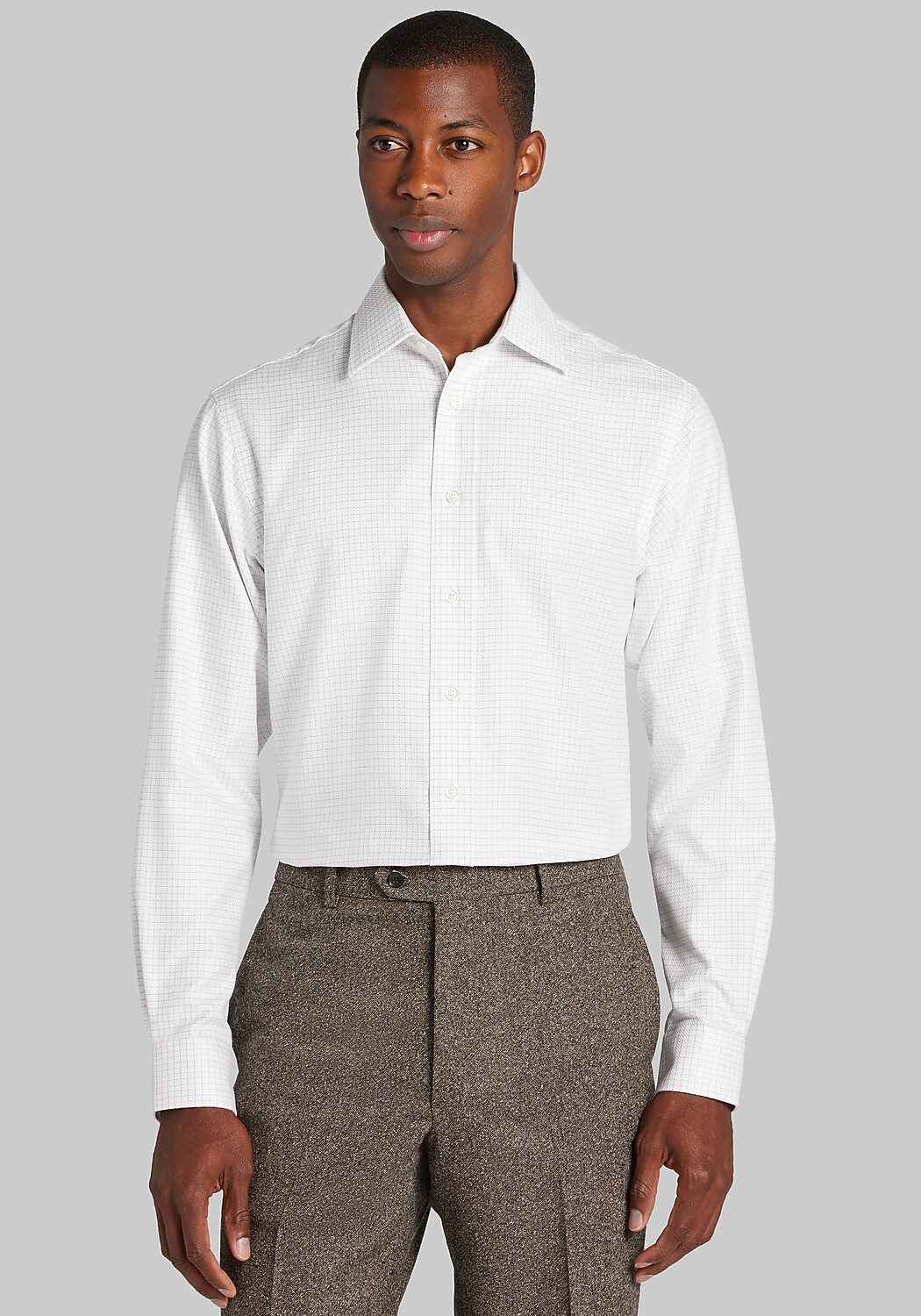 Reserve Collection Tailored Fit Spread Collar Grid Dress Shirt