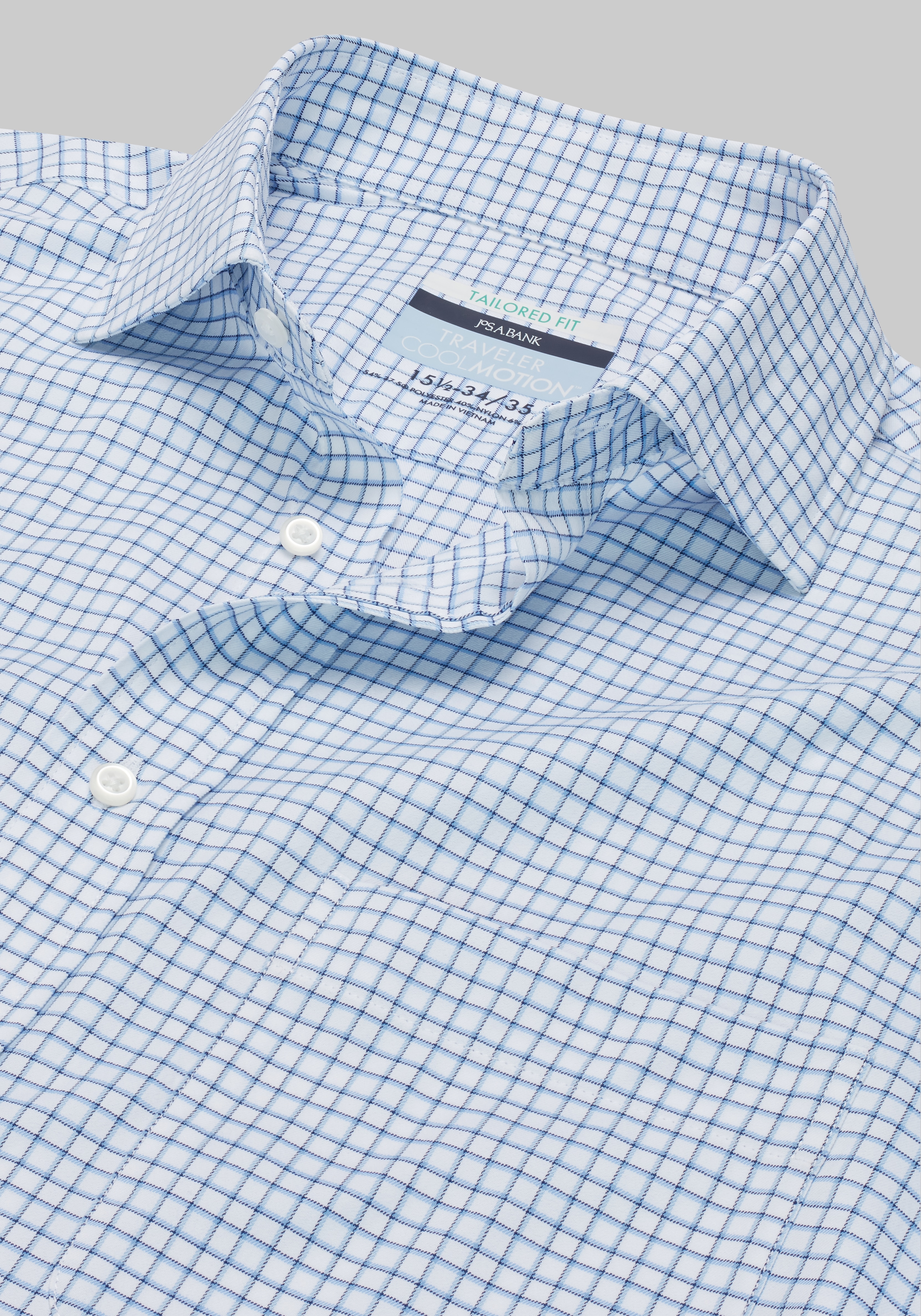 Men's Dress Shirts, Traveler&reg; COOL<i>MOTION</i> Tailored Fit Grid Dress Shirt - Jos A Bank