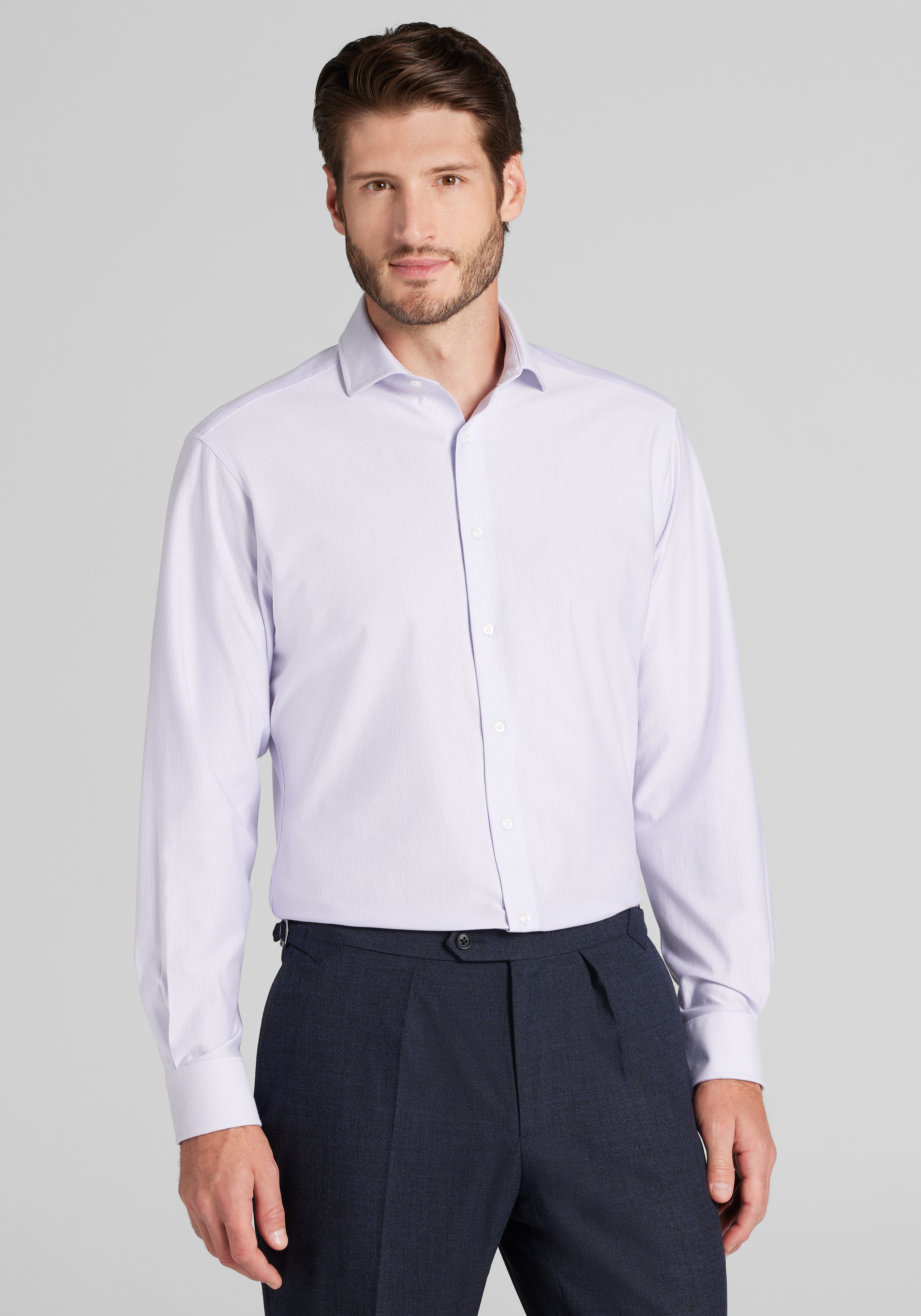 Men's Dress Shirts, Traveler&reg; COOL<i>MOTION</i> Tailored Fit Stripe Dress Shirt - Jos A Bank