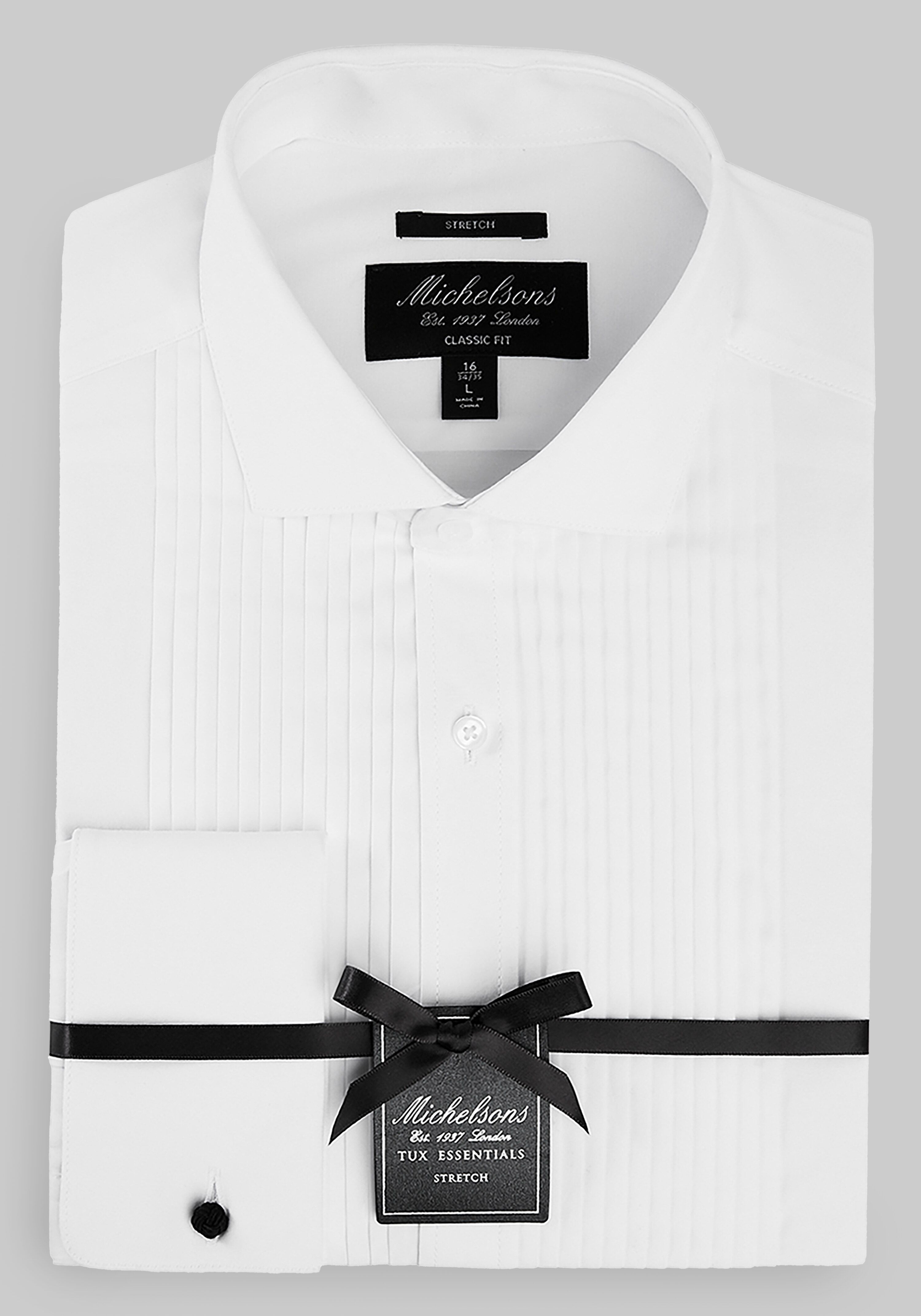 Michelsons of London Tailored Fit Pleated Front Formal Dress Shirt