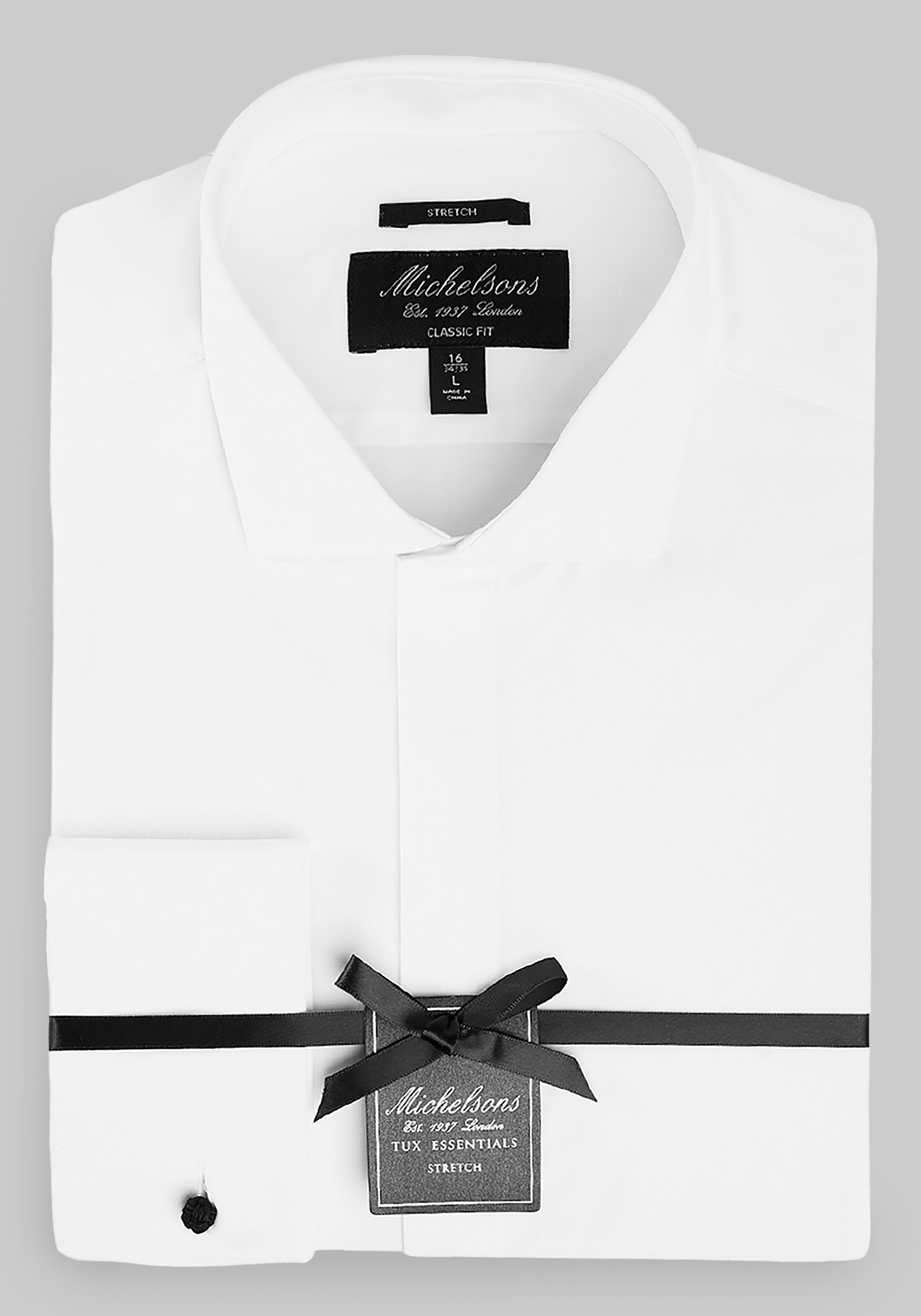 Michelsons of London Tailored Fit Covered Placket Formal Dress Shirt