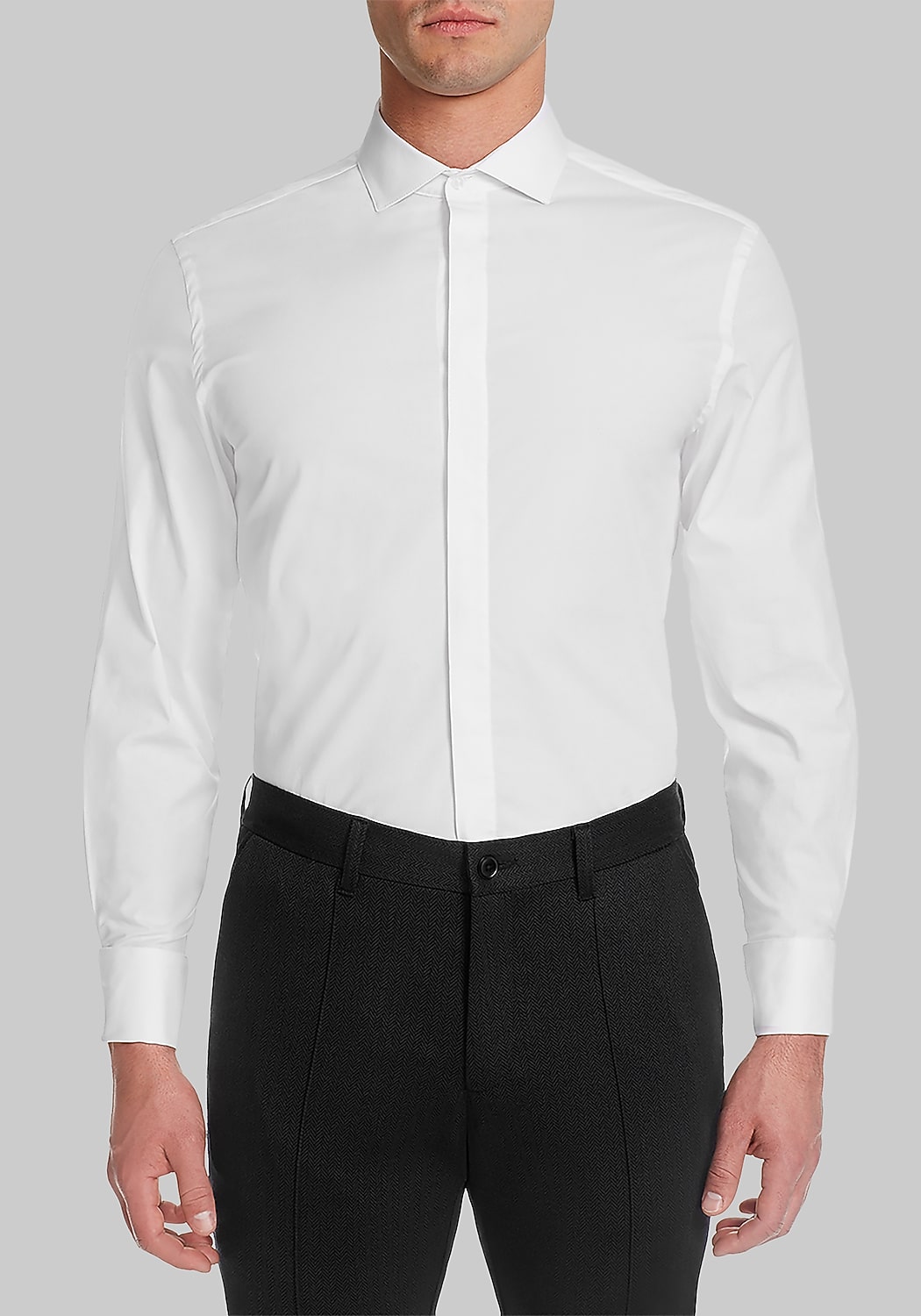Michelsons of London Tailored Fit Covered Placket Formal Dress Shirt