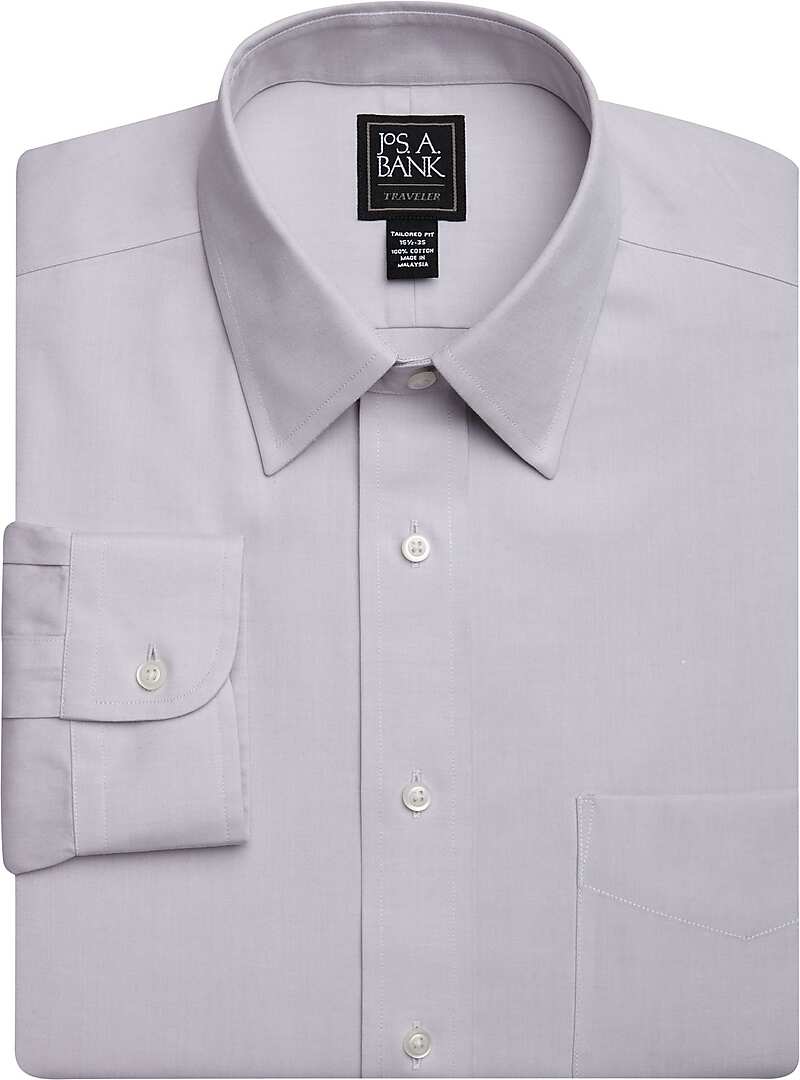 Jos. A. Bank Men's Traveler Collection Tailored Fit Point Collar Plaid Dress Shirt (Grey)
