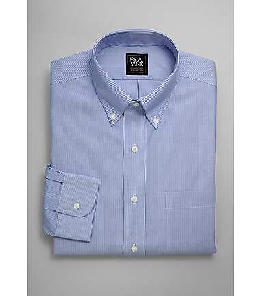 Traveler Collection Traditional Fit Button-Down Collar Thin Stripe Dress  Shirt