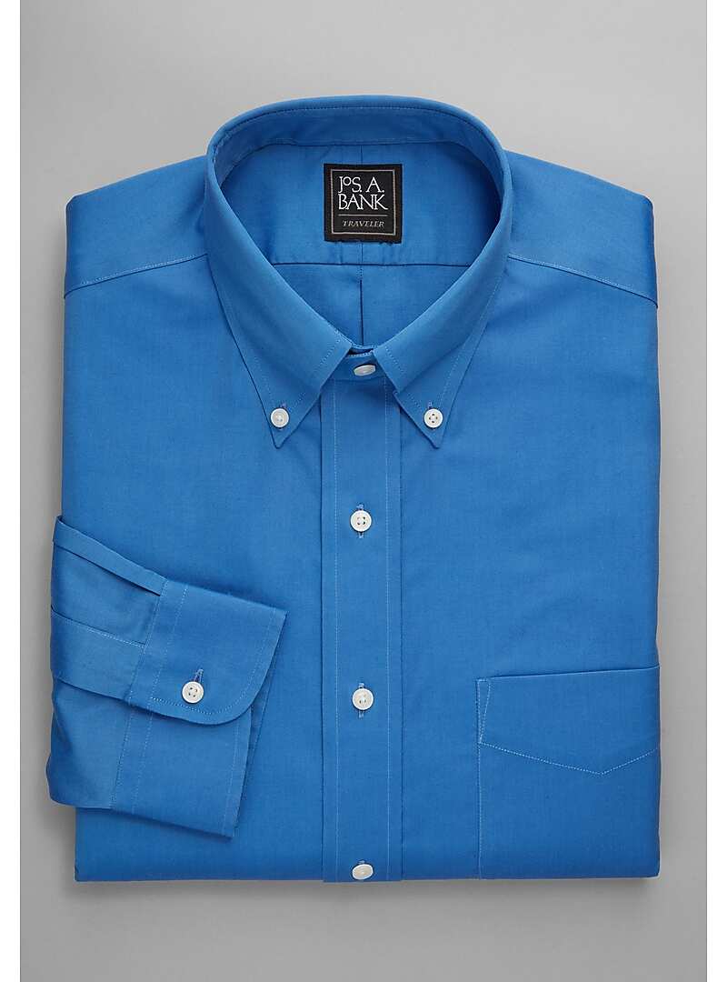 Jos. A. Bank Traveler Collection Traditional Fit Button-Down Collar Dress Shirt (Bright Blue)