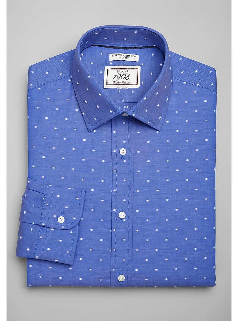 Jos. A. Bank Men's 1905 Collection Slim Fit Spread Collar Dot Dress Shirt (Blue)