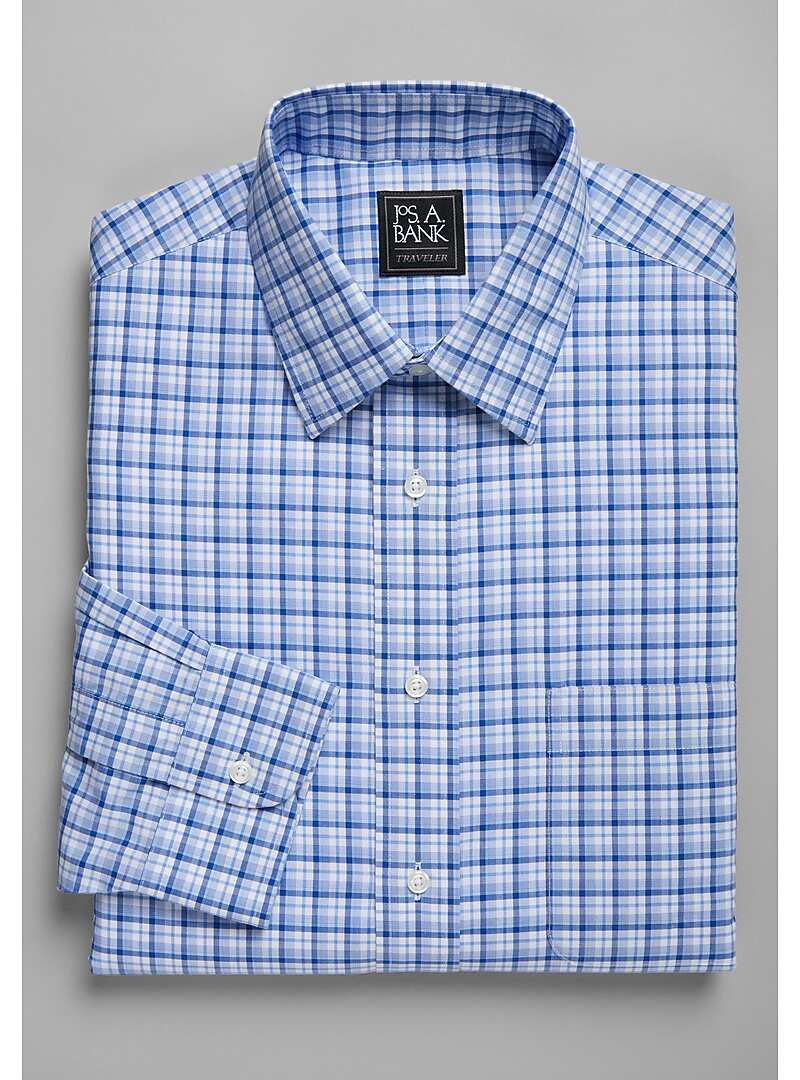 Jos. A. Bank Tailored Fit Point Collar Plaid Men's Dress Shirt