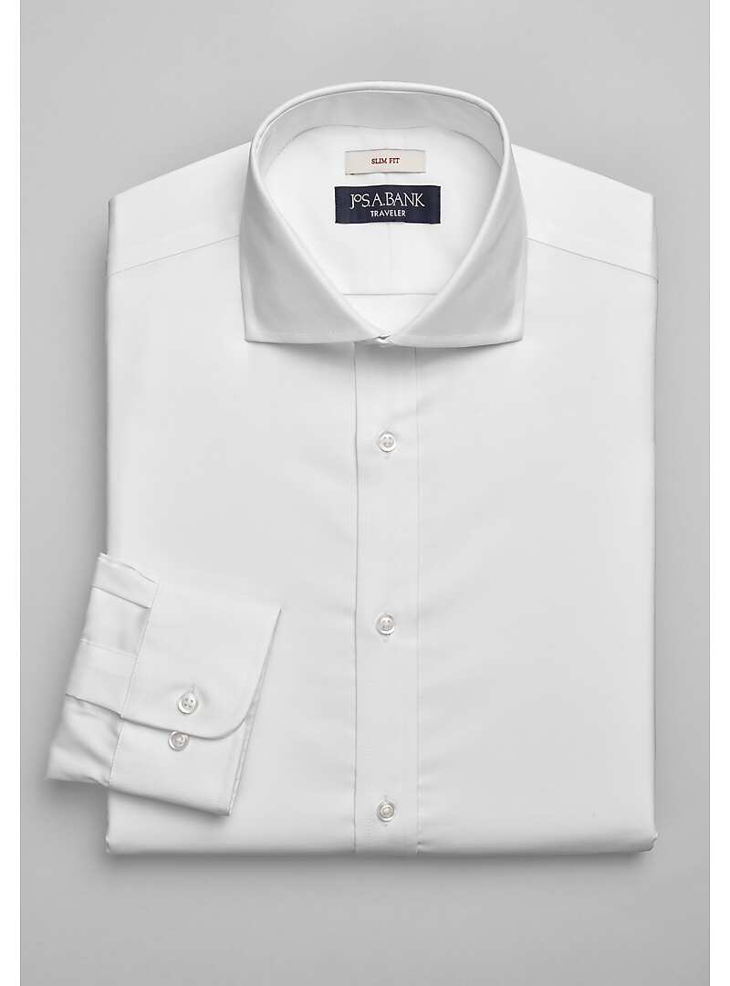 Traveler Collection Men's Slim Fit Cutaway Collar Solid Dress Shirt (White)