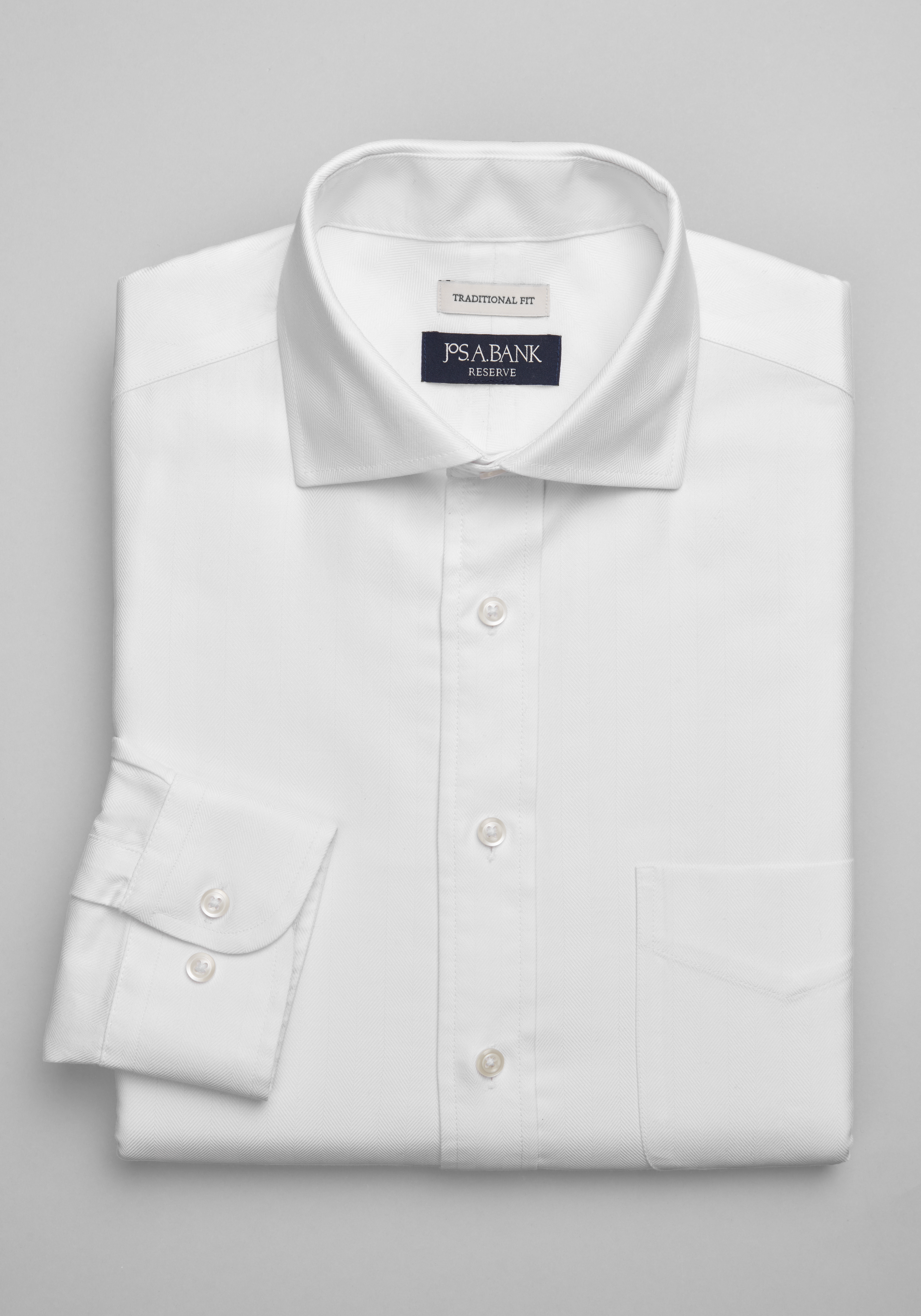 Slim Long-Sleeve Herringbone Shirt - White, Shirts