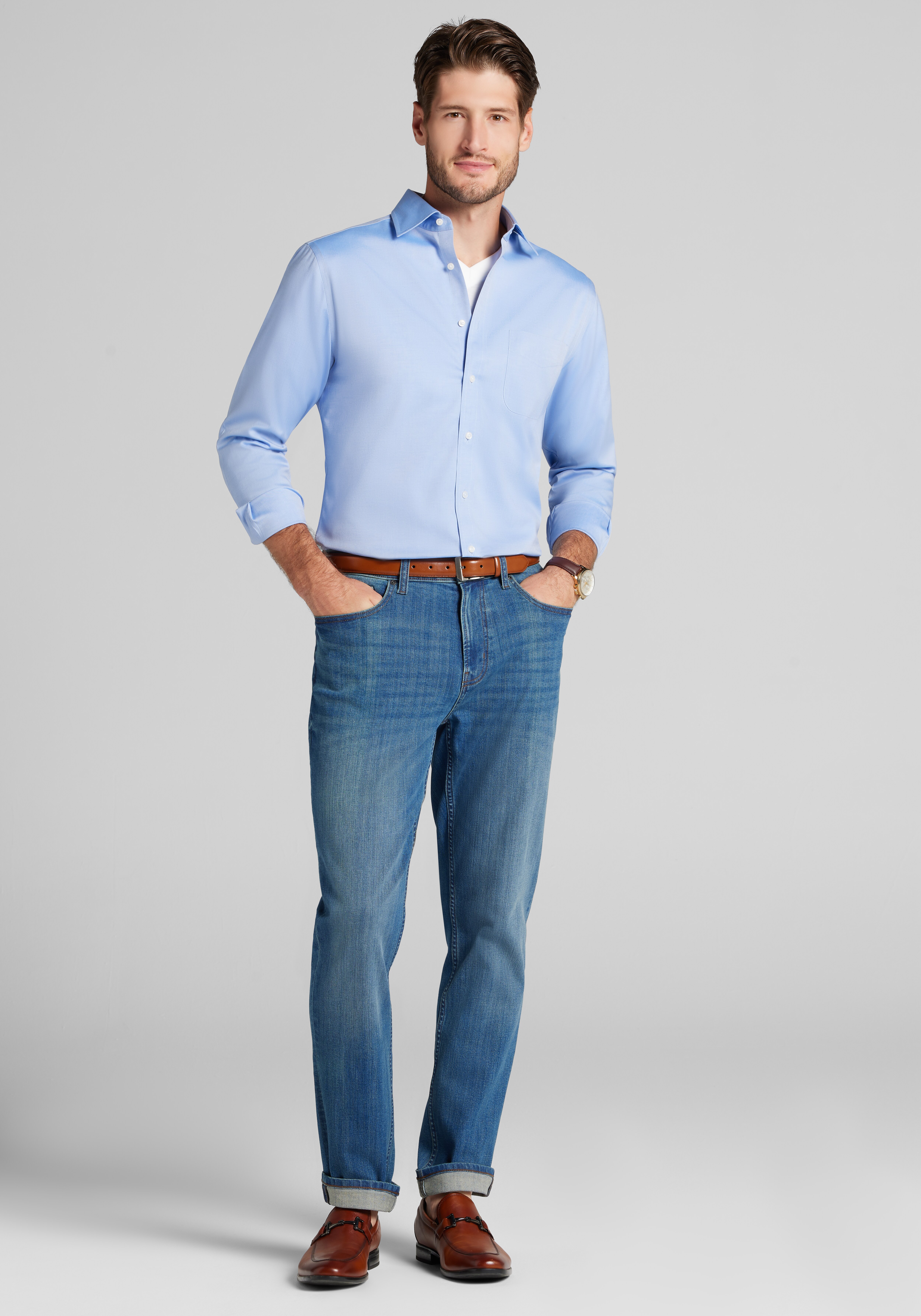 Traveler® Collection Slim Fit Spread Collar Solid Dress Shirt