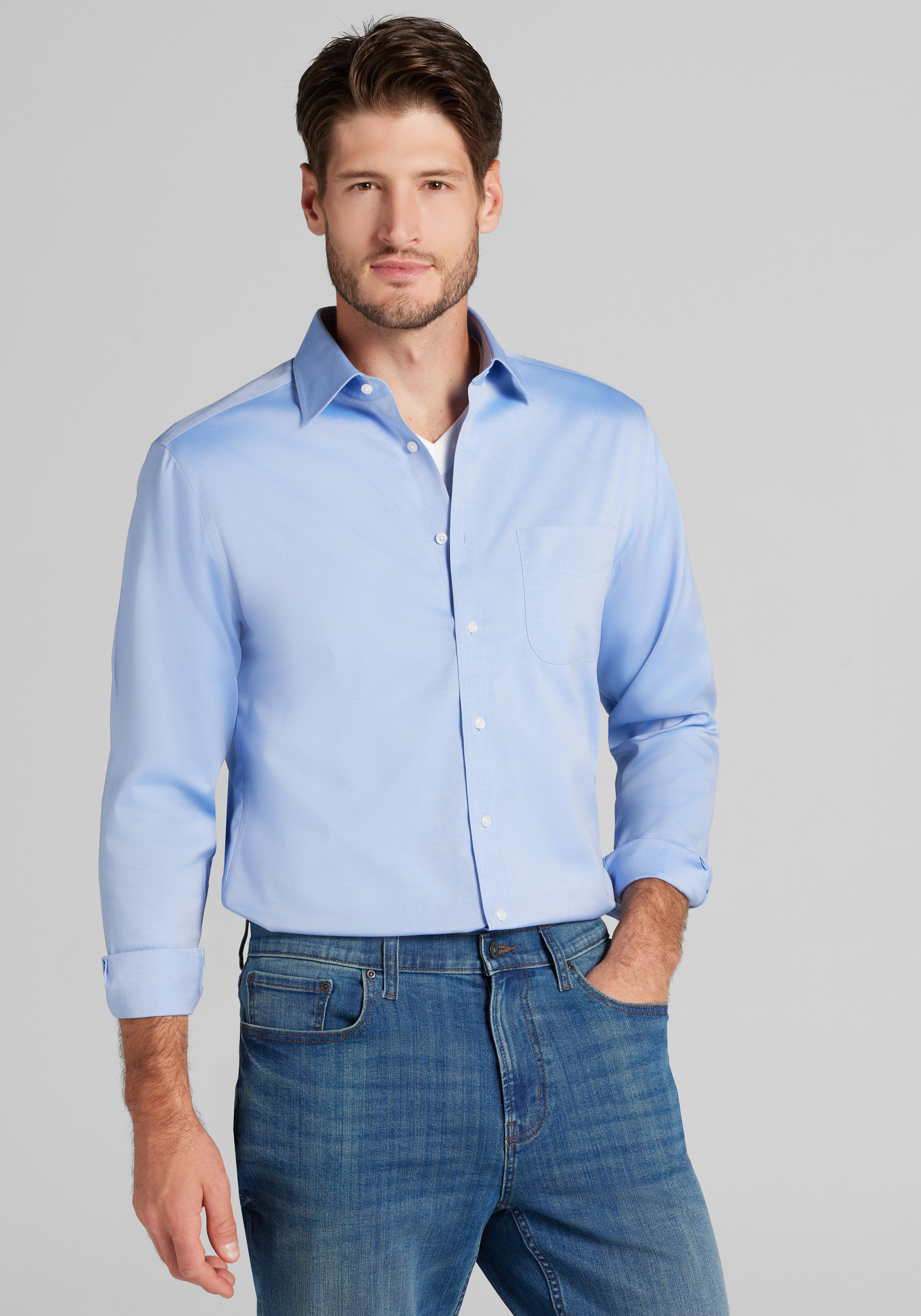 Traveler® Collection Slim Fit Spread Collar Solid Dress Shirt