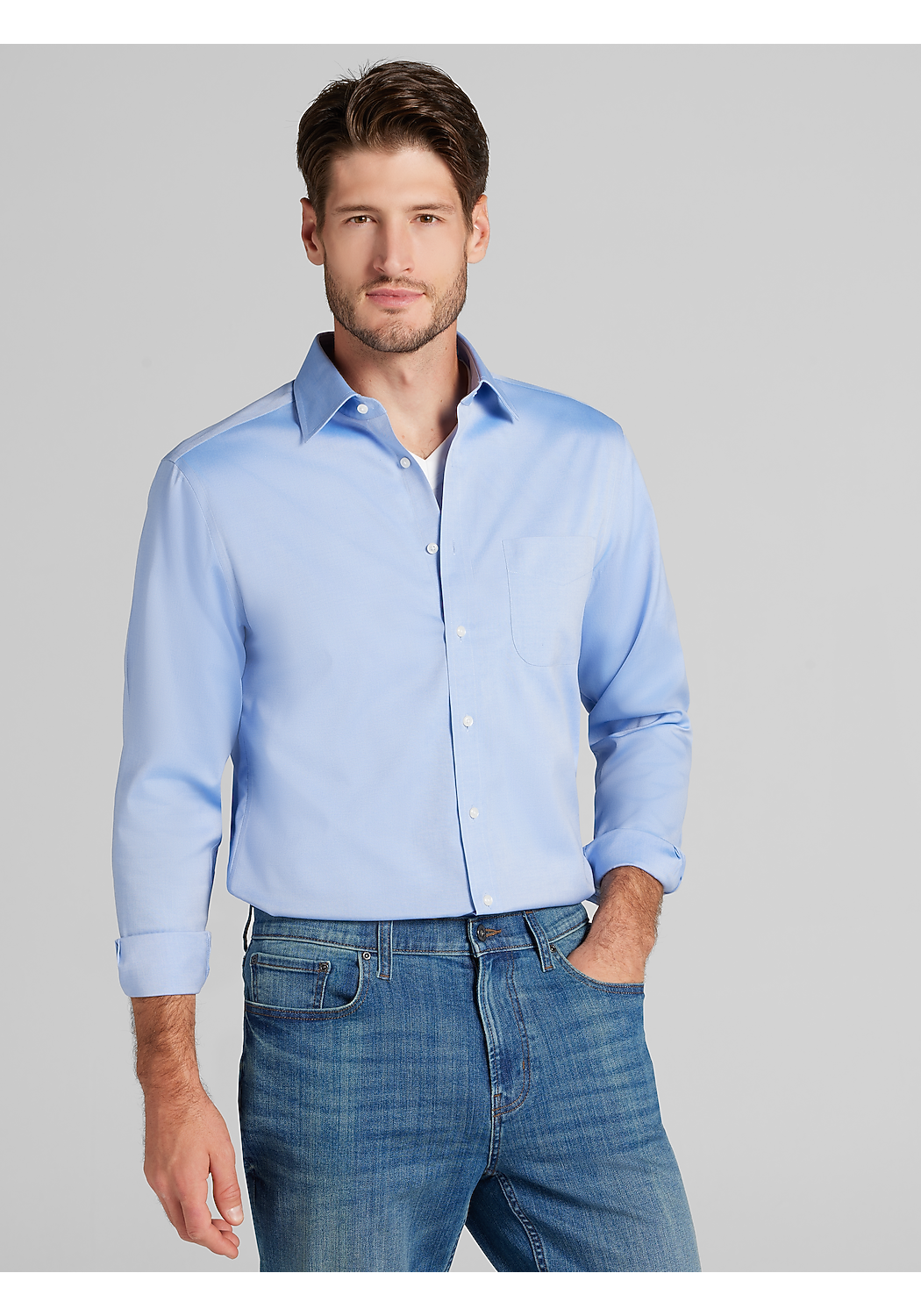 TravelerÂ® Collection Slim Fit Spread Collar Solid Dress Shirt