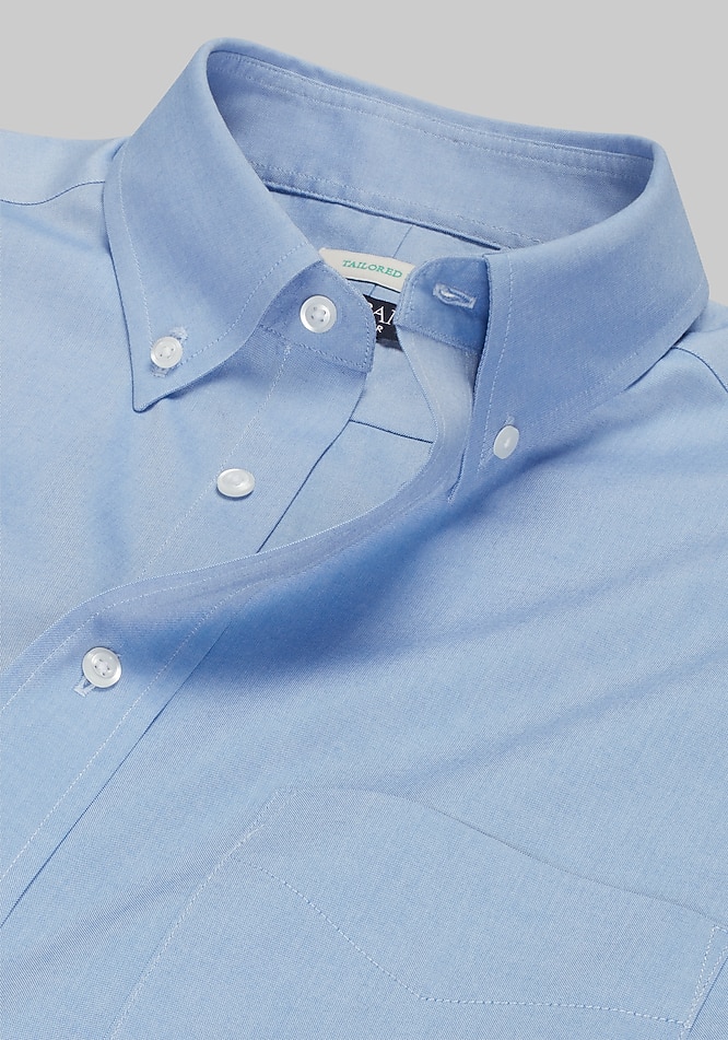 slim fit dress slacks Slim-Fit Spread Collar Sport Shirt in Light Blue Chambray main image 0