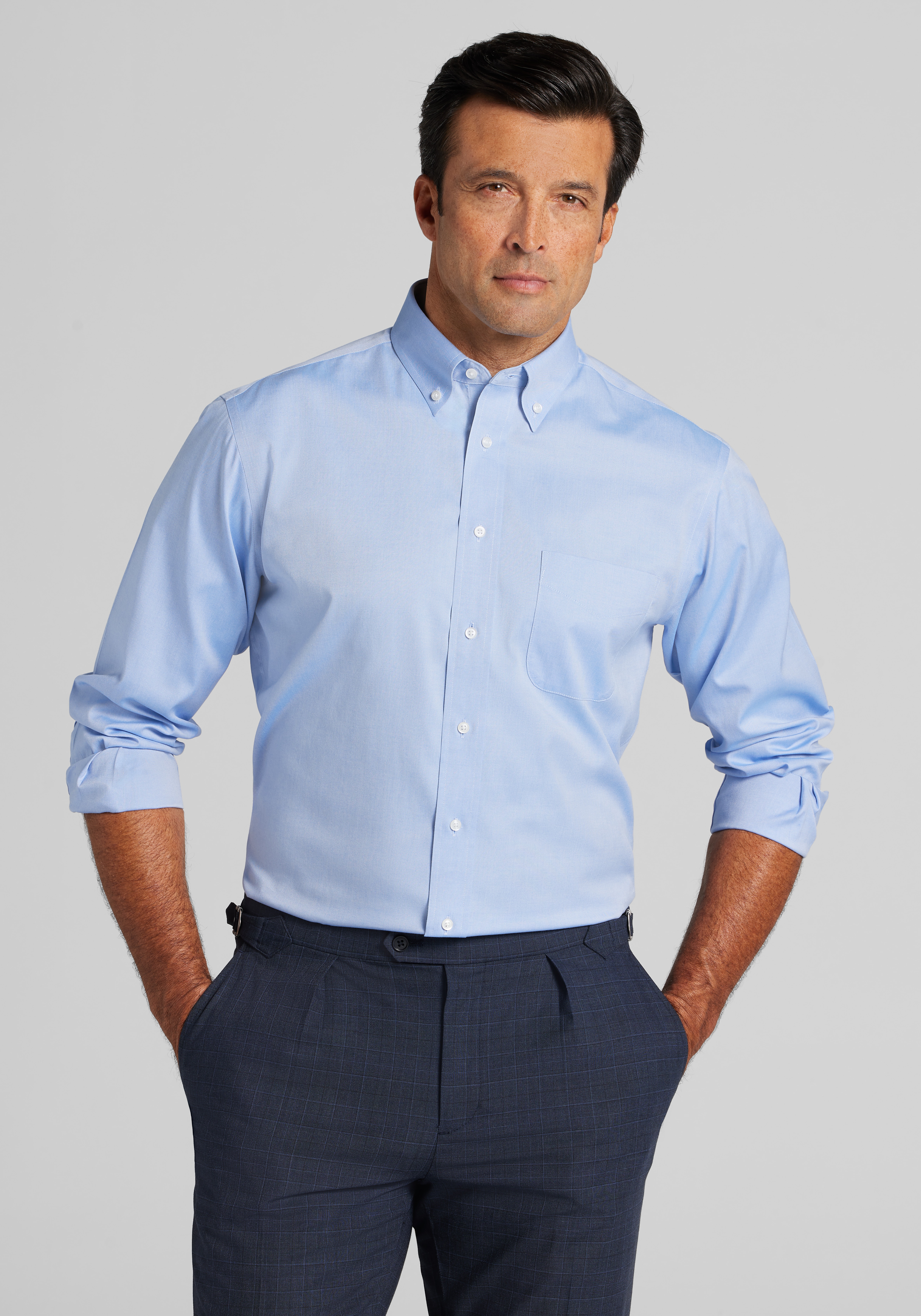 Men's Dress Shirts, Traveler® Collection Tailored Fit Button-Down Collar Dress Shirt - Jos A Bank