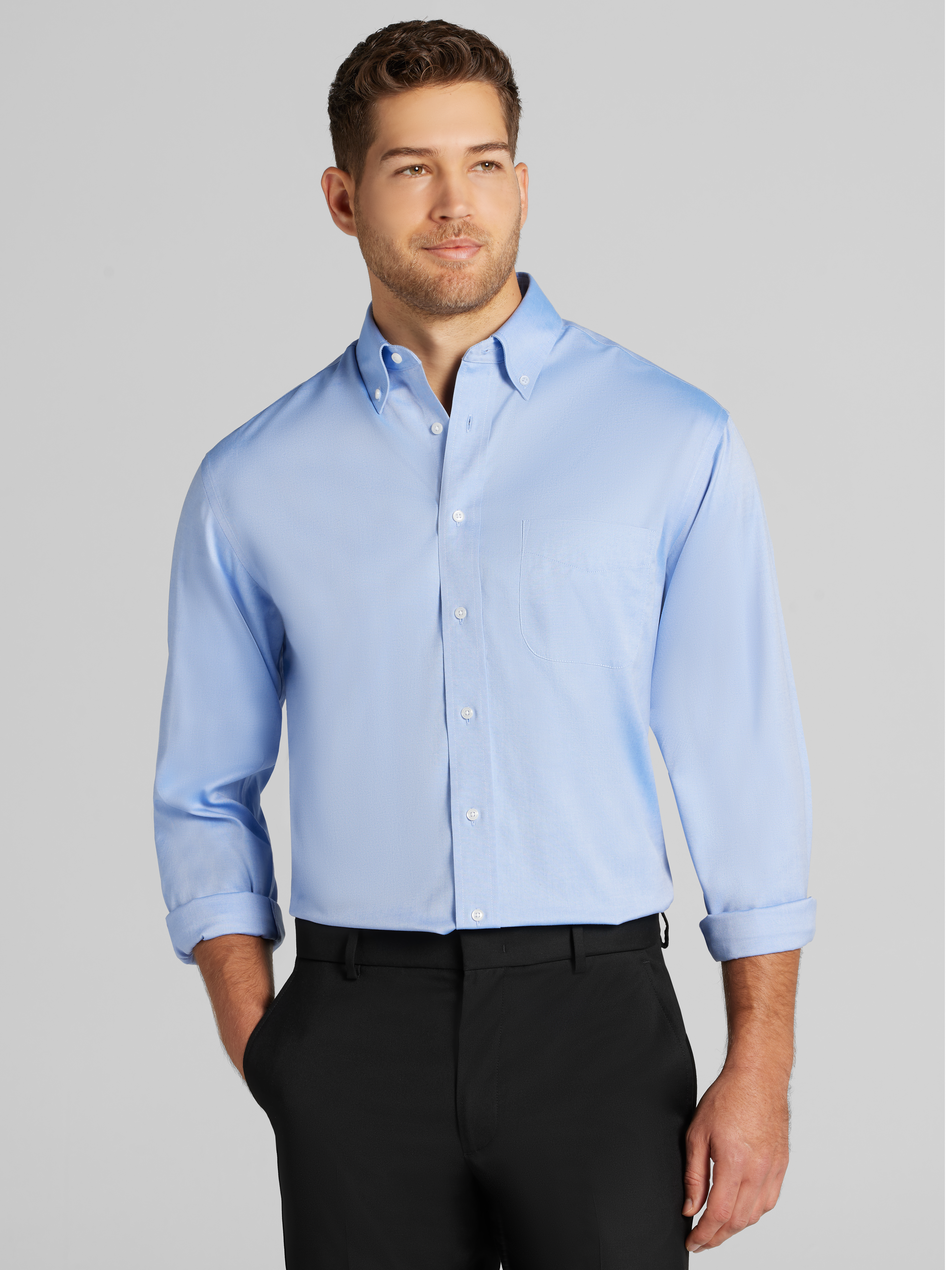 Men's Dress Shirts, Traveler&reg; Collection Traditional Fit Button-Down Collar Solid Dress Shirt - Jos A Bank