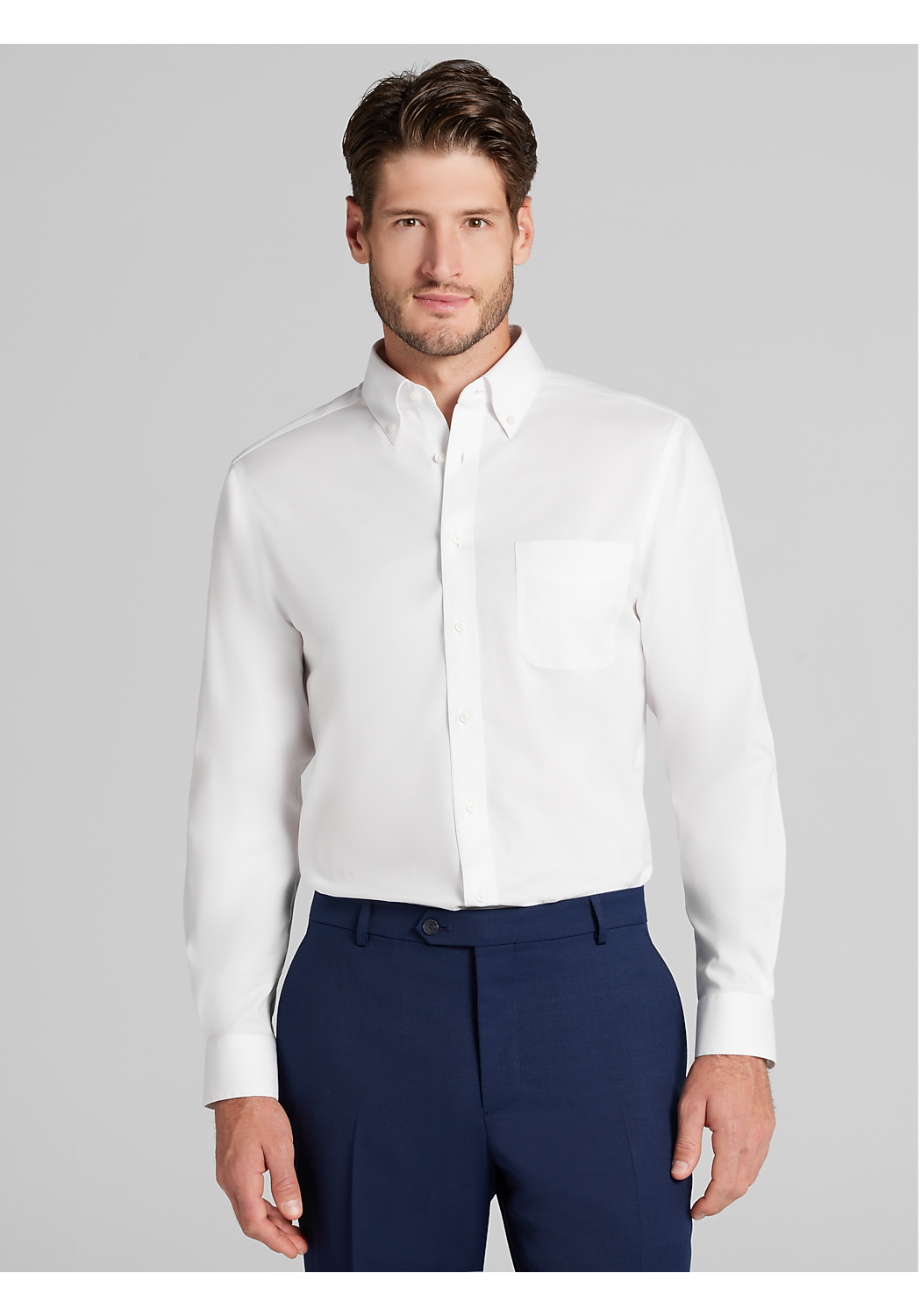 Traveler® Non-Iron Slim Fit Button-Down Collar Solid Dress Shirt