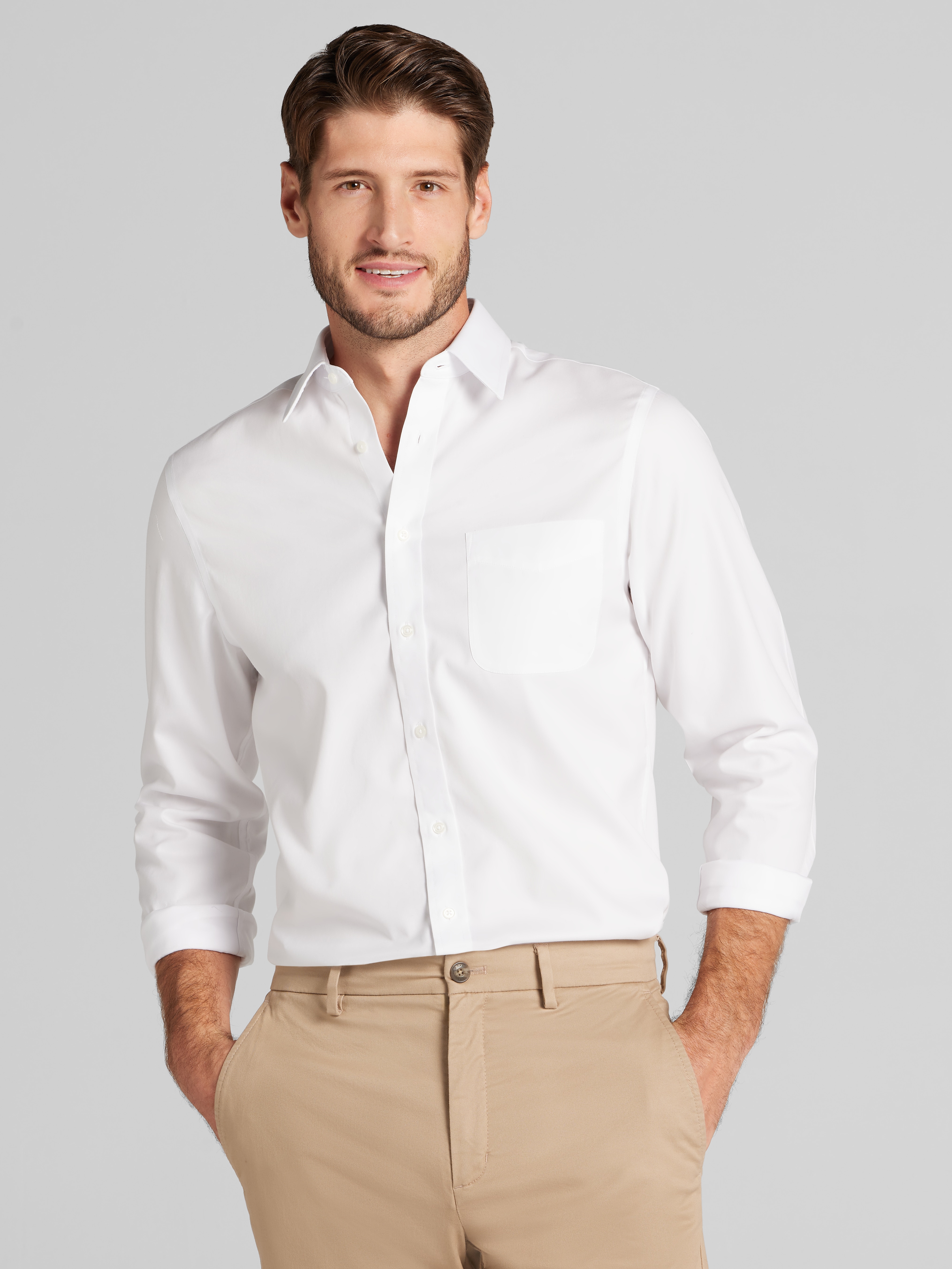 Men's Dress Shirts, Traveler® Collection Slim Fit Point Collar Solid Dress Shirt - Jos A Bank