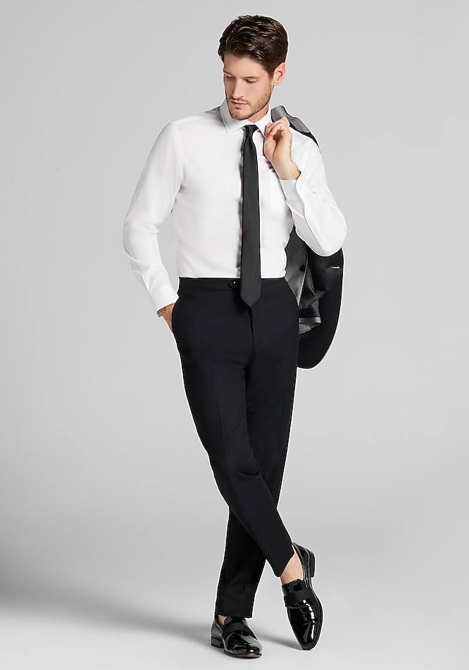 white dress shirt and black pants Vincent Trouser Package | Tuxedo Ensemble Package