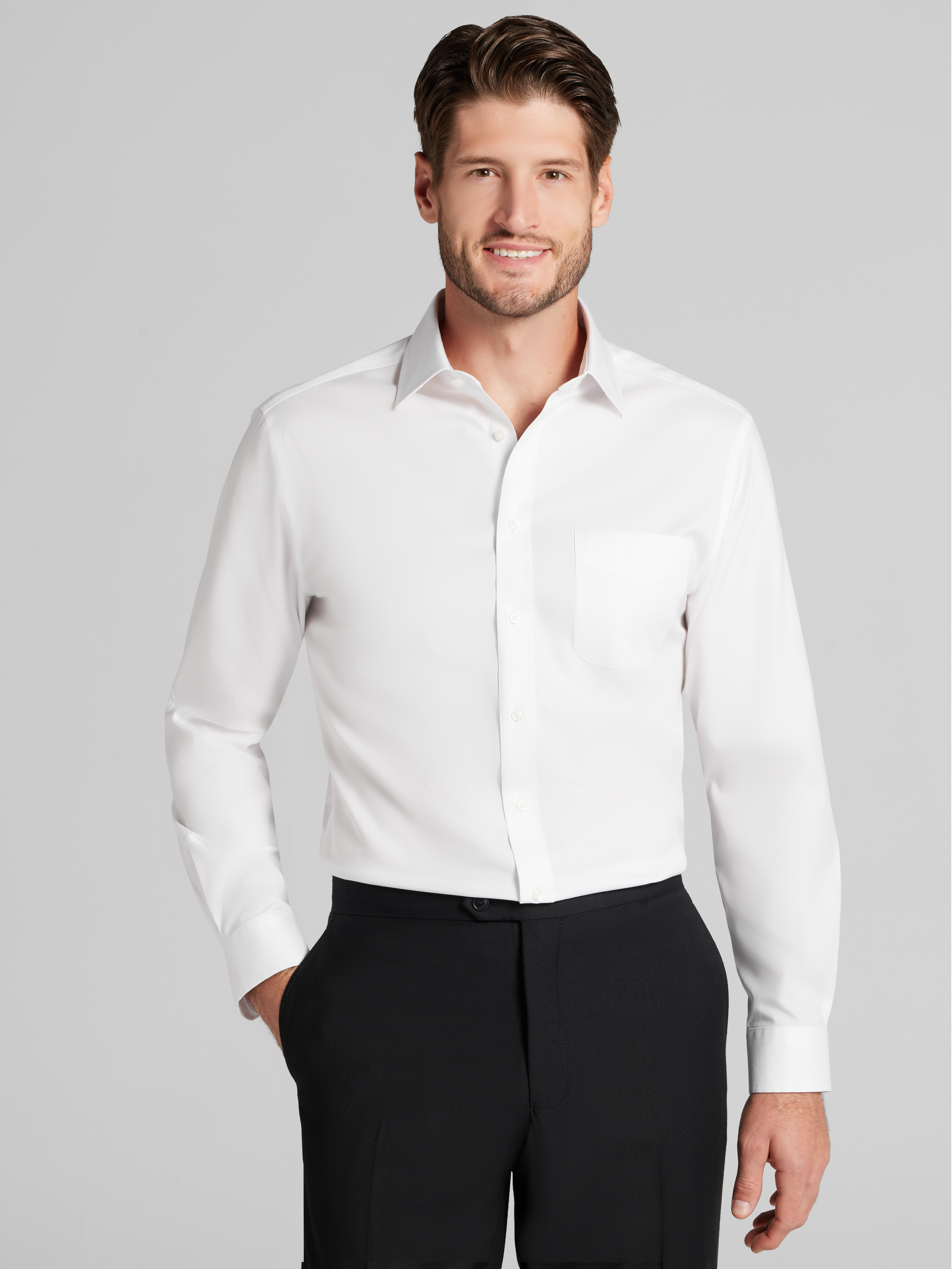 Men's Dress Shirts, Traveler Collection Slim Fit Spread Collar Solid Dress Shirt - Jos A Bank