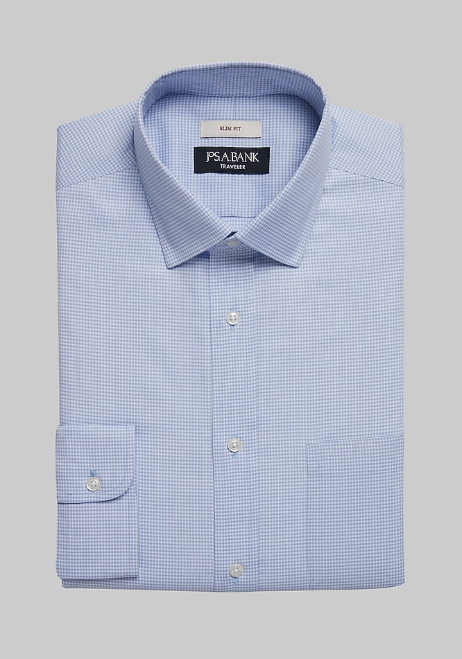 Traveler Collection Slim Fit Spread Collar Gingham Dress Shirt -  Missionary Package | Jos A Bank