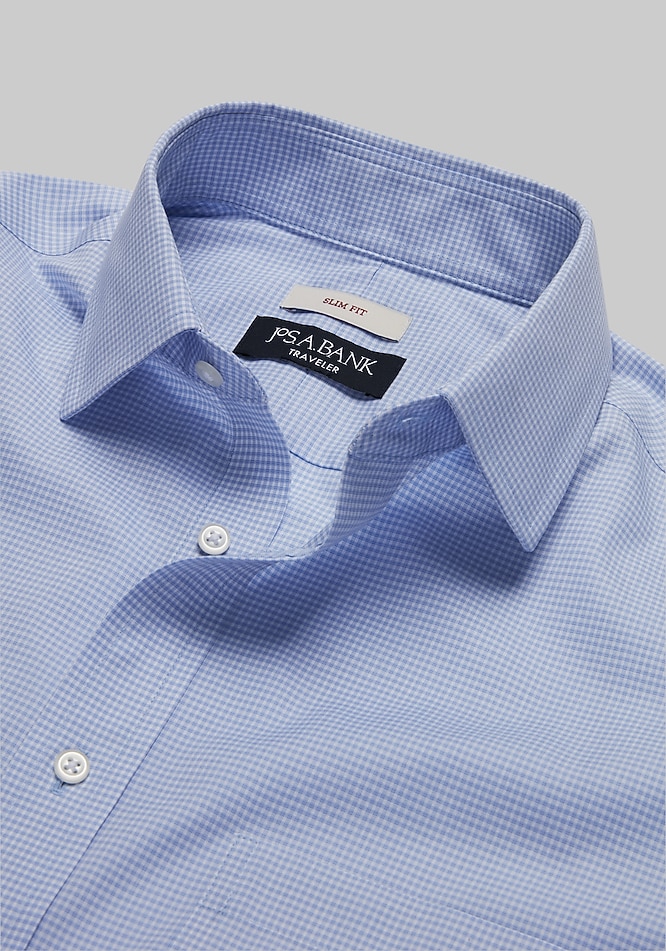 Traveler Collection Slim Fit Spread Collar Gingham Dress Shirt -  Missionary Package | Jos A Bank