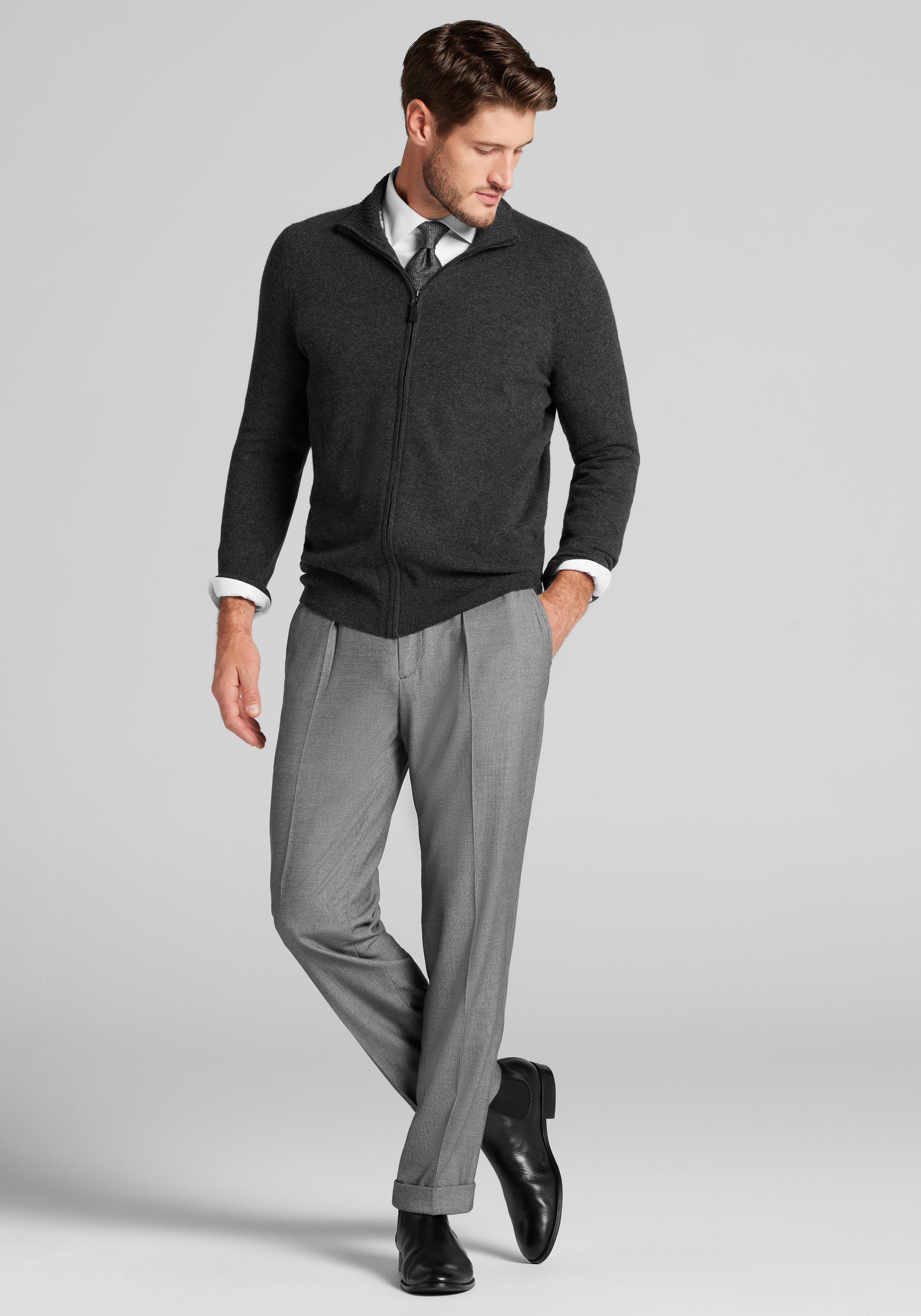 Reserve Collection Slim Fit Spread Collar Herringbone Dress Shirt